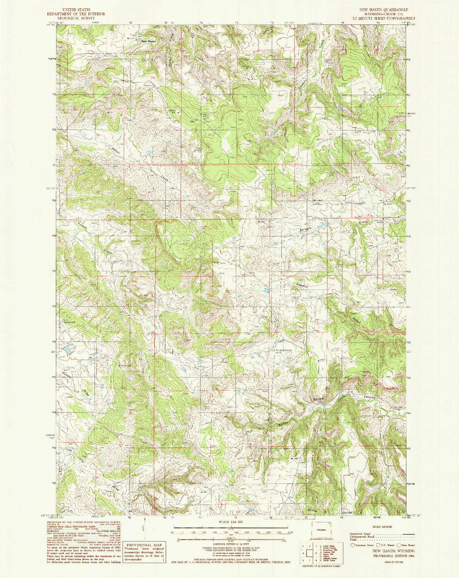 USGS 1:24000-SCALE QUADRANGLE FOR NEW HAVEN, WY 1984