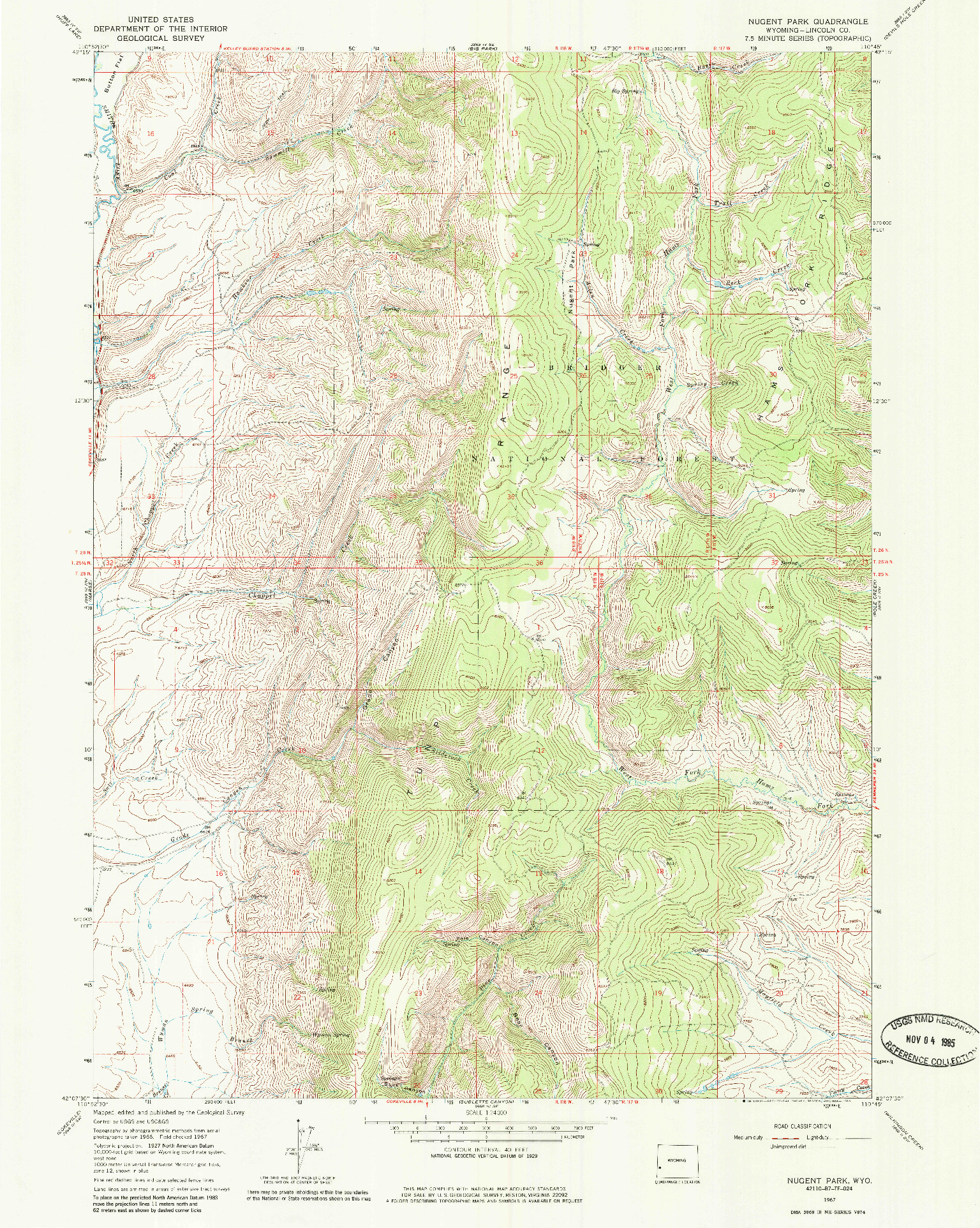 USGS 1:24000-SCALE QUADRANGLE FOR NUGENT PARK, WY 1967