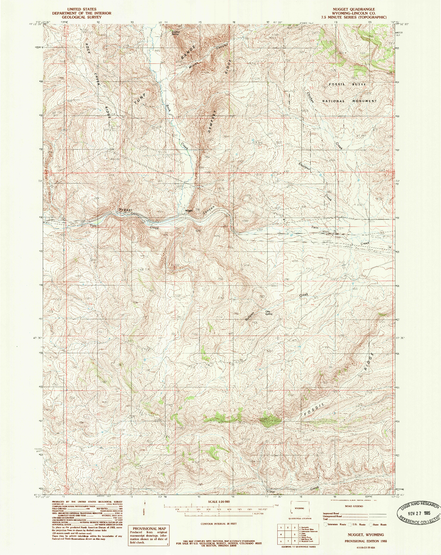 USGS 1:24000-SCALE QUADRANGLE FOR NUGGET, WY 1985