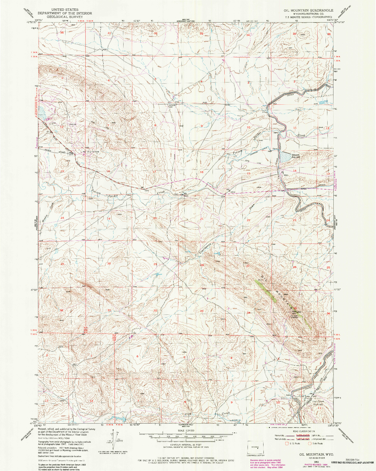 USGS 1:24000-SCALE QUADRANGLE FOR OIL MOUNTAIN, WY 1951