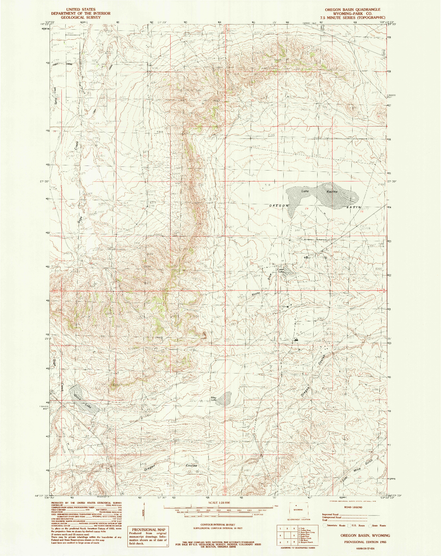 USGS 1:24000-SCALE QUADRANGLE FOR OREGON BASIN, WY 1985