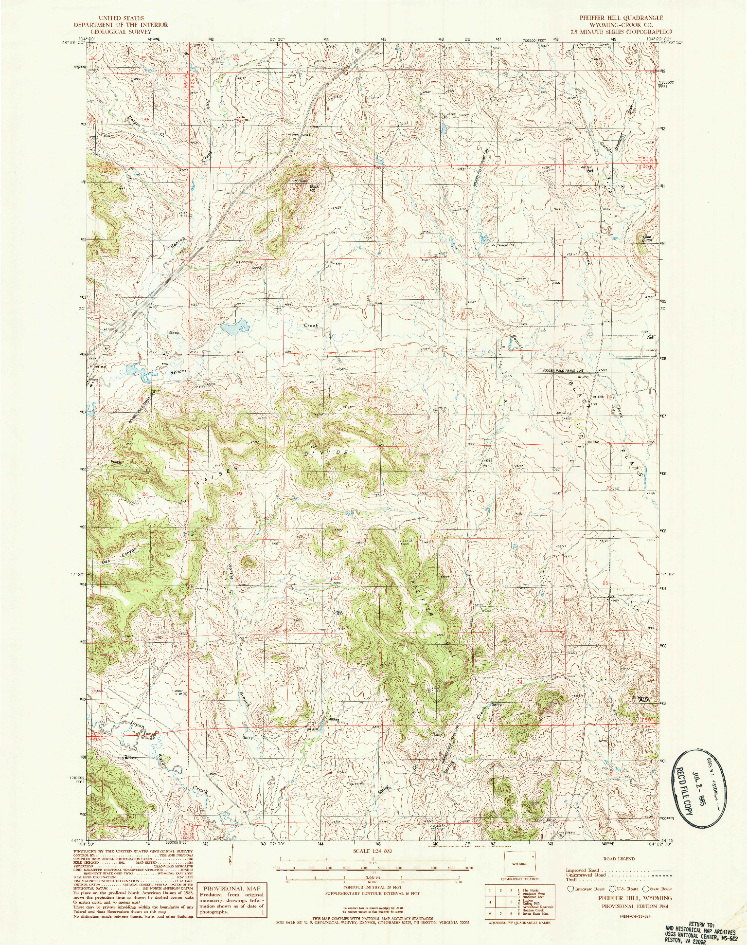 USGS 1:24000-SCALE QUADRANGLE FOR PFEIFFER HILL, WY 1984