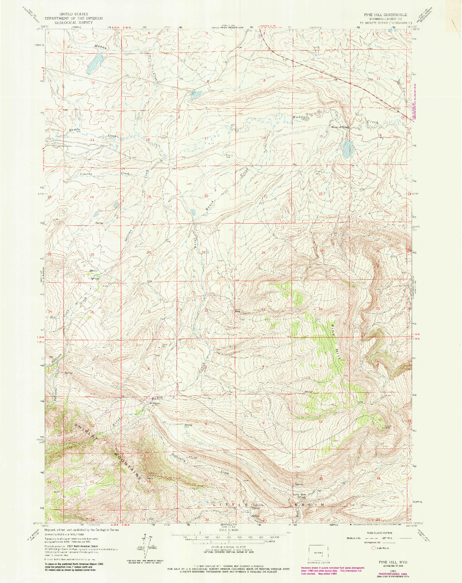 USGS 1:24000-SCALE QUADRANGLE FOR PINE HILL, WY 1961