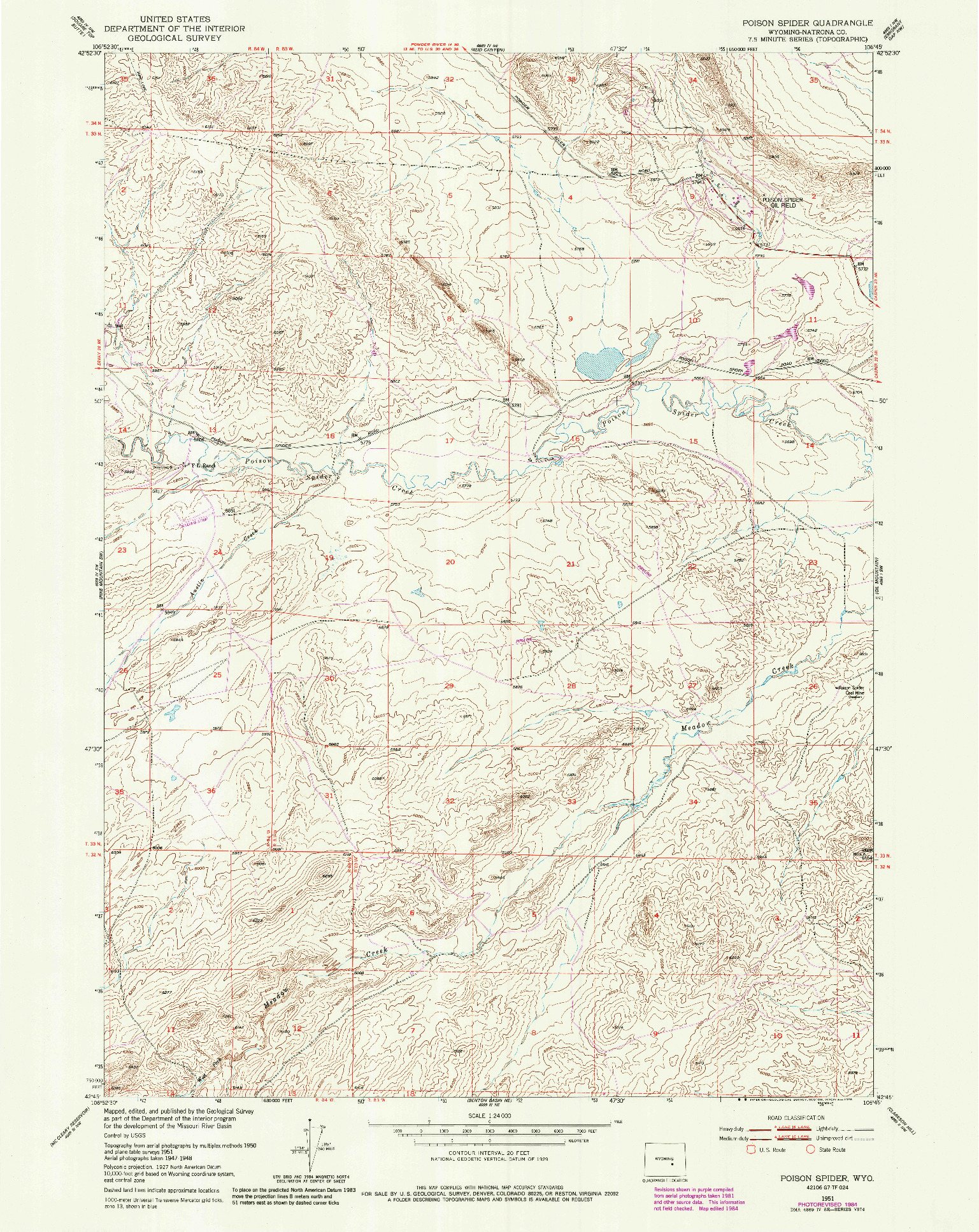 USGS 1:24000-SCALE QUADRANGLE FOR POISON SPIDER, WY 1951