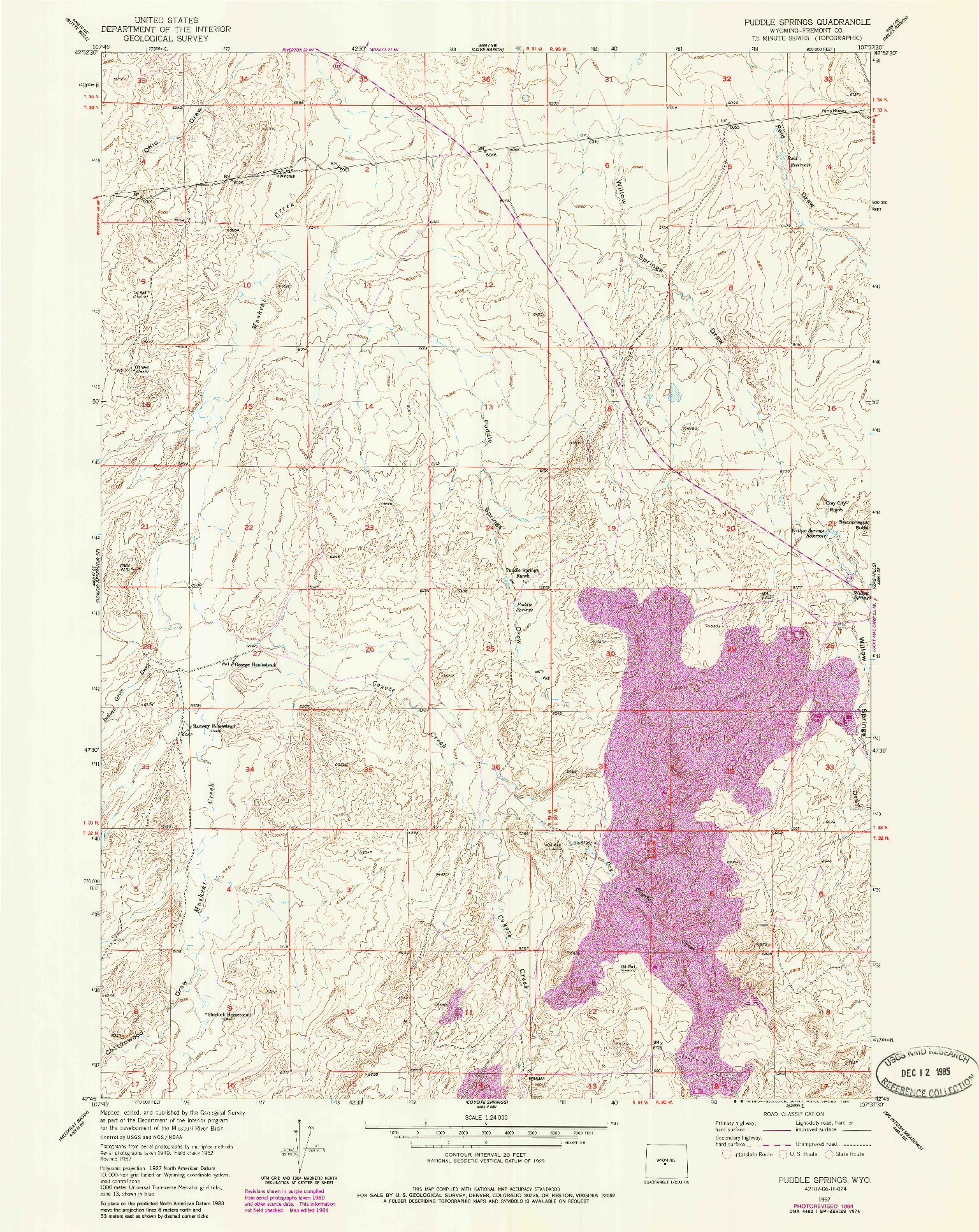USGS 1:24000-SCALE QUADRANGLE FOR PUDDLE SPRINGS, WY 1957
