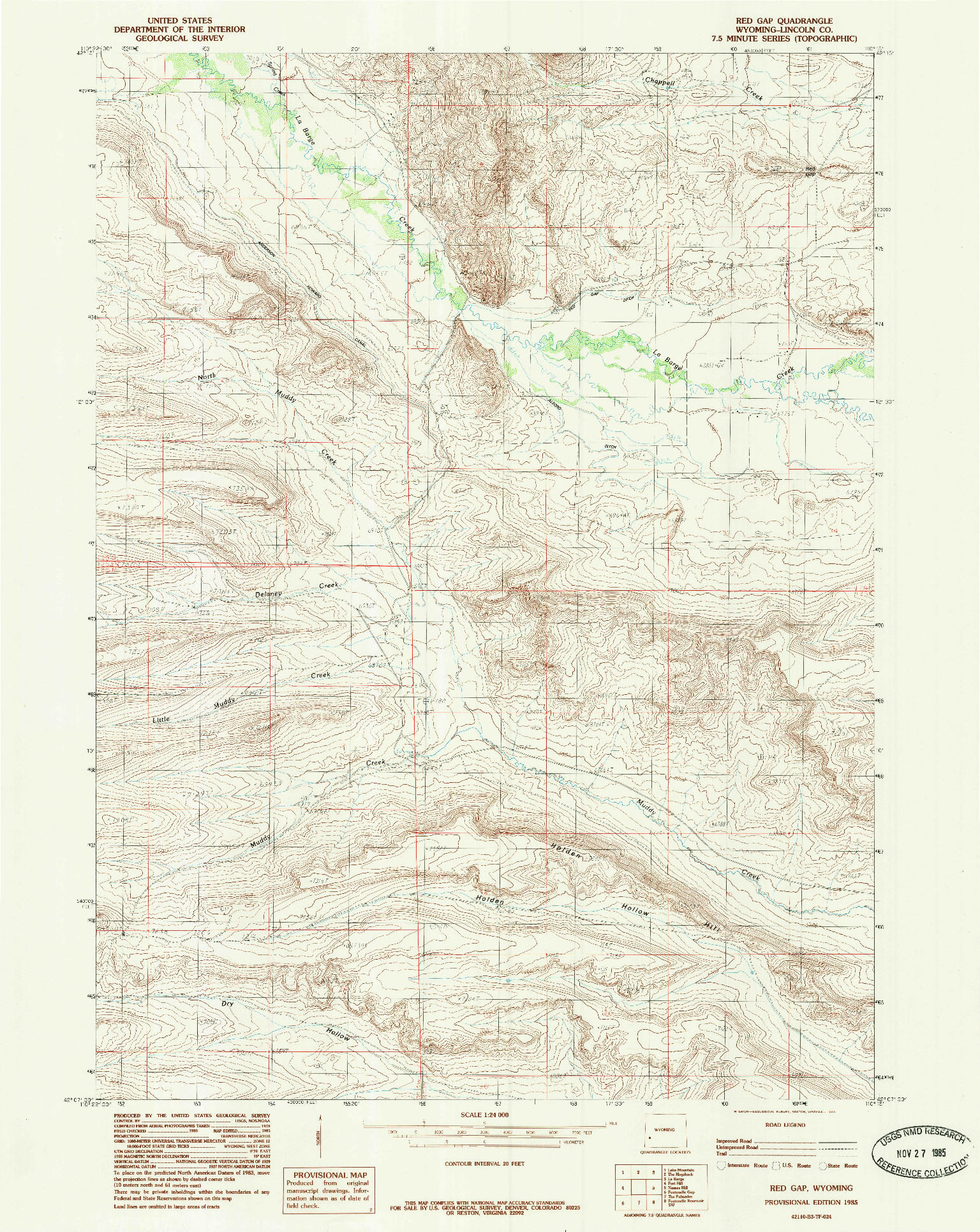 USGS 1:24000-SCALE QUADRANGLE FOR RED GAP, WY 1985