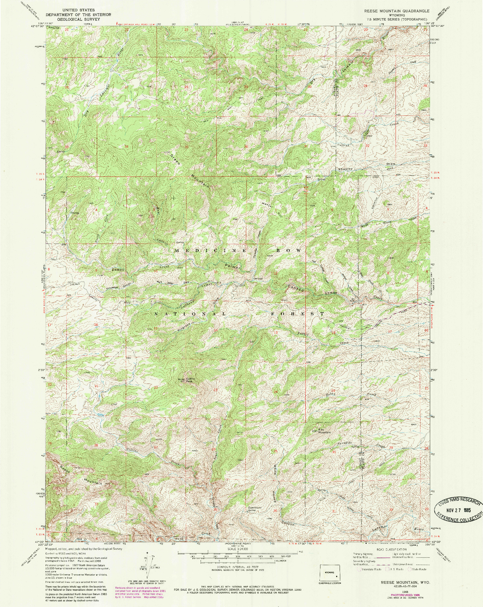 USGS 1:24000-SCALE QUADRANGLE FOR REESE MOUNTAIN, WY 1968