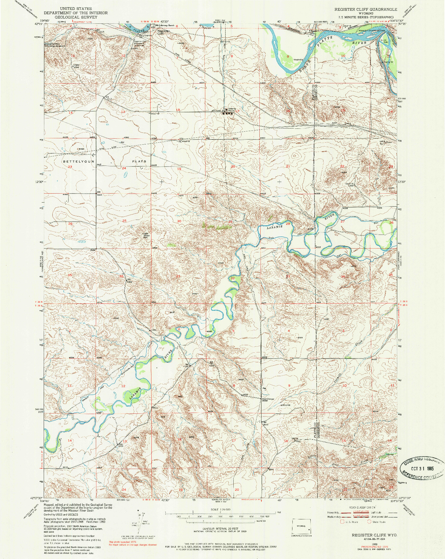 USGS 1:24000-SCALE QUADRANGLE FOR REGISTER CLIFF, WY 1950