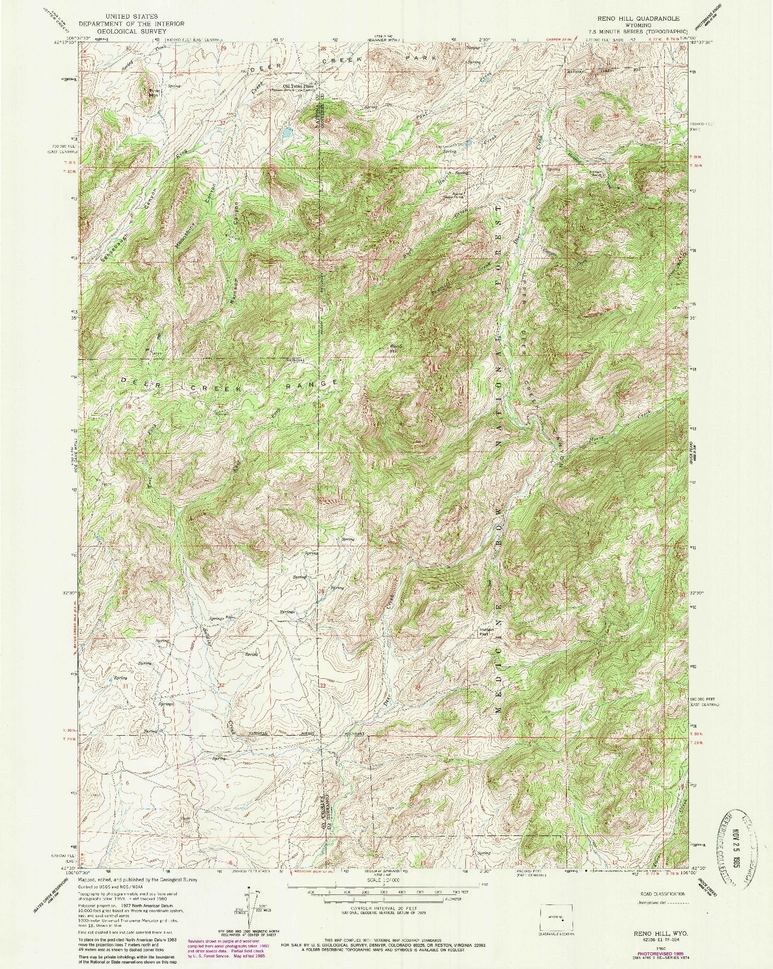 USGS 1:24000-SCALE QUADRANGLE FOR RENO HILL, WY 1960