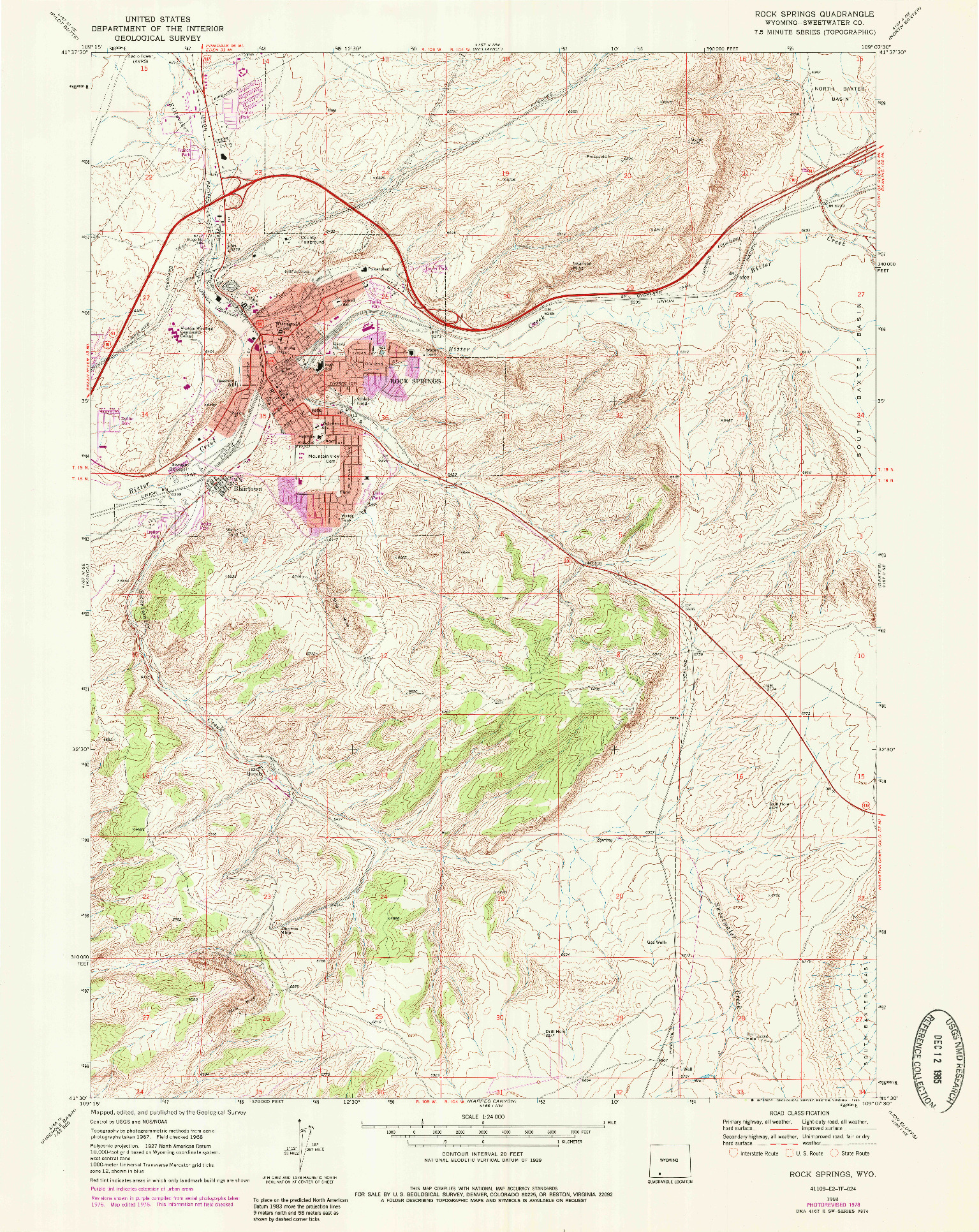 USGS 1:24000-SCALE QUADRANGLE FOR ROCK SPRINGS, WY 1968