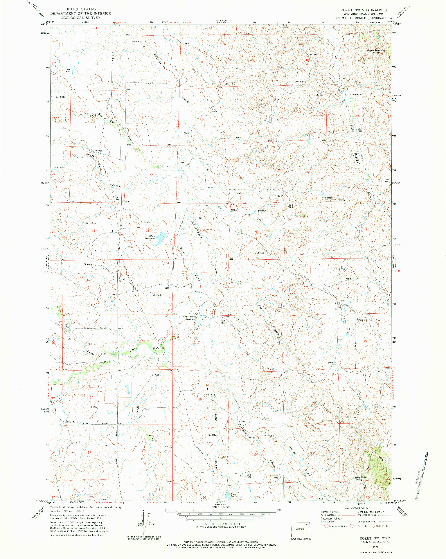 USGS 1:24000-SCALE QUADRANGLE FOR ROZET NW, WY 1971
