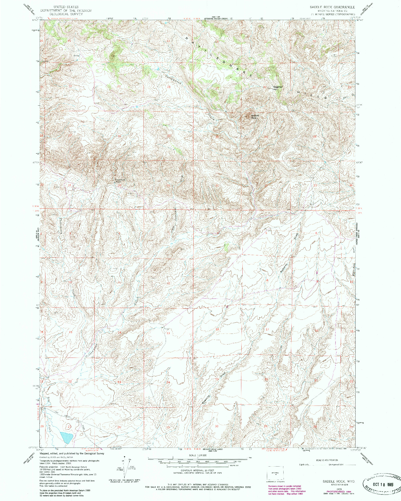 USGS 1:24000-SCALE QUADRANGLE FOR SADDLE ROCK, WY 1959