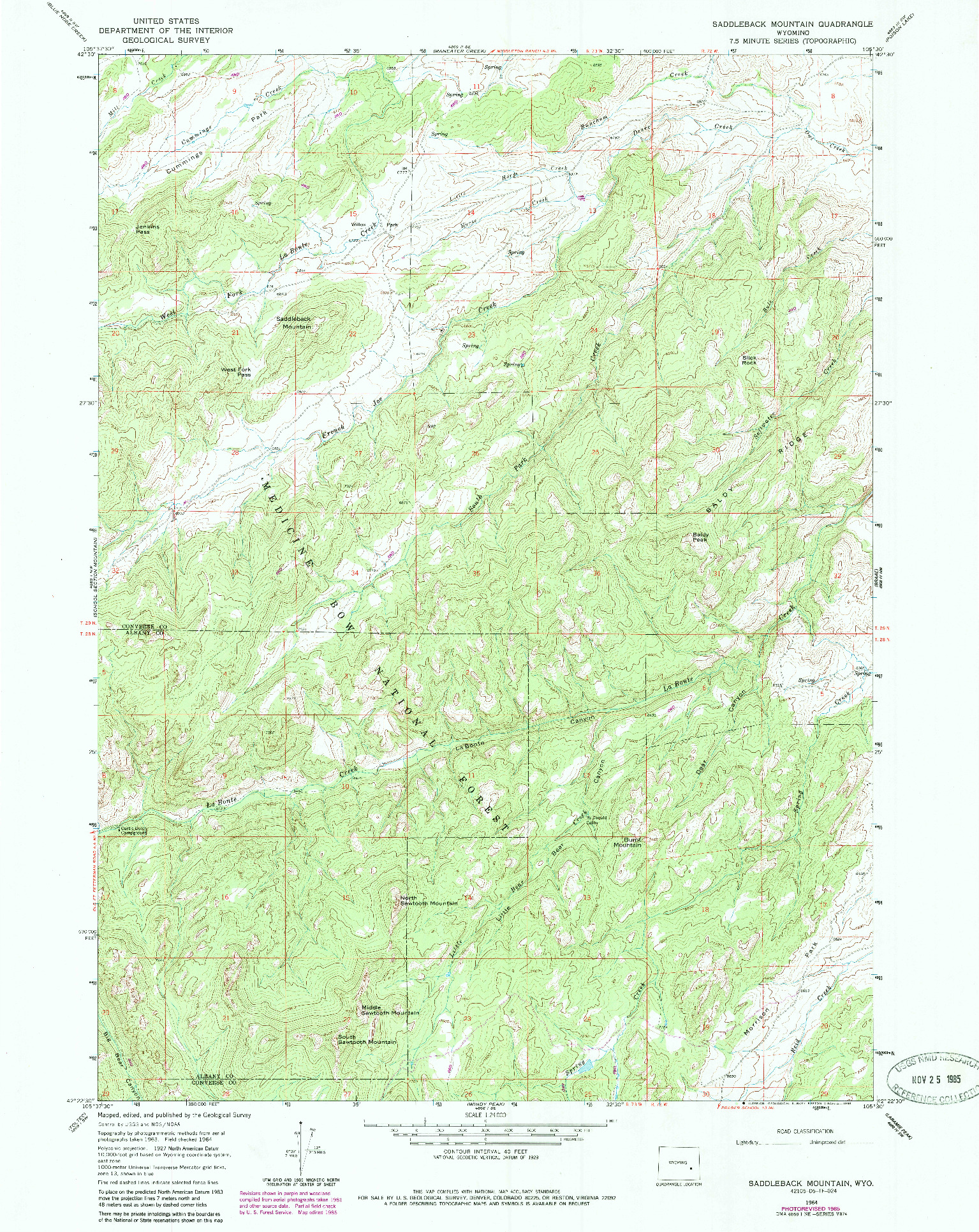 USGS 1:24000-SCALE QUADRANGLE FOR SADDLEBACK MOUNTAIN, WY 1964