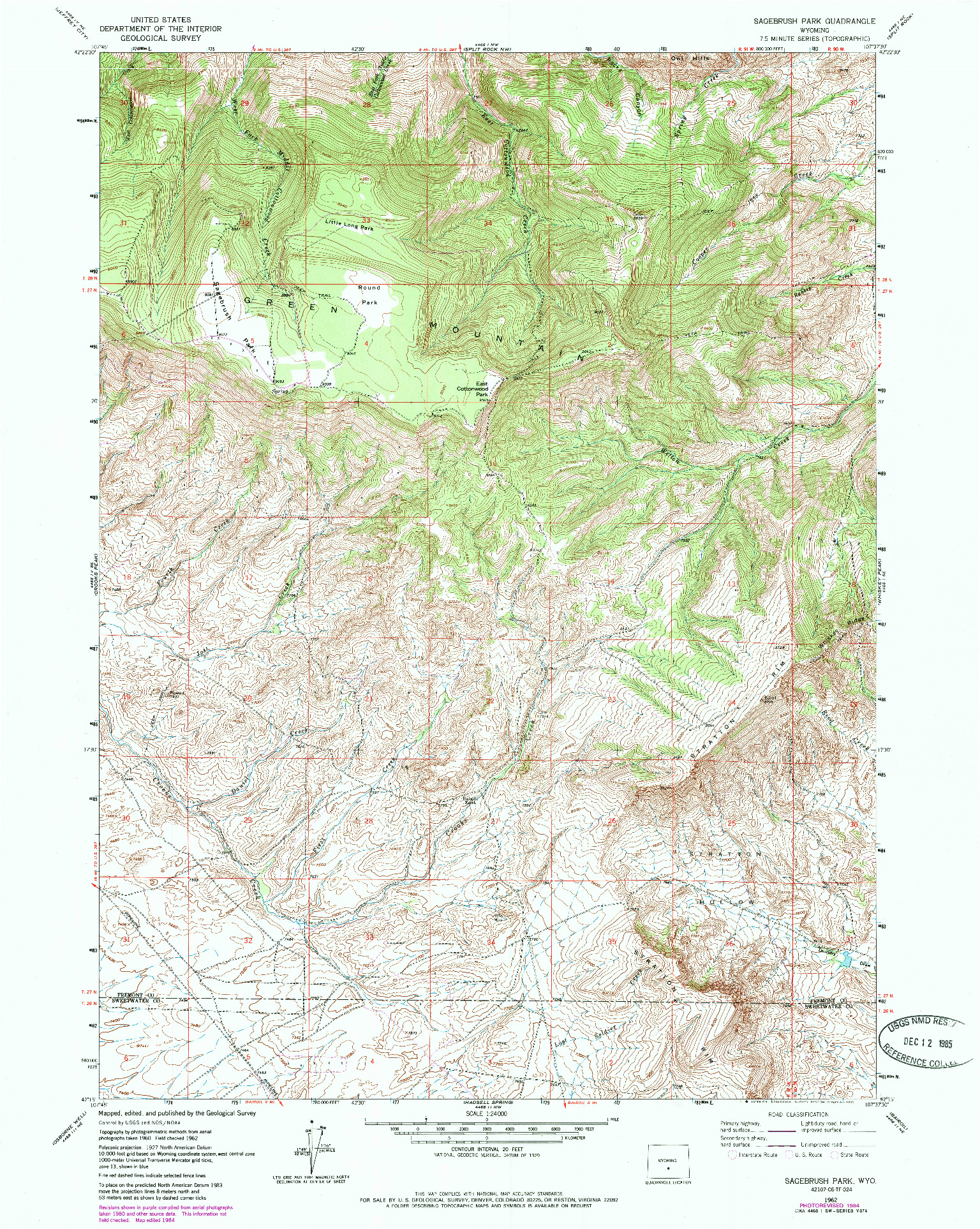 USGS 1:24000-SCALE QUADRANGLE FOR SAGEBRUSH PARK, WY 1962