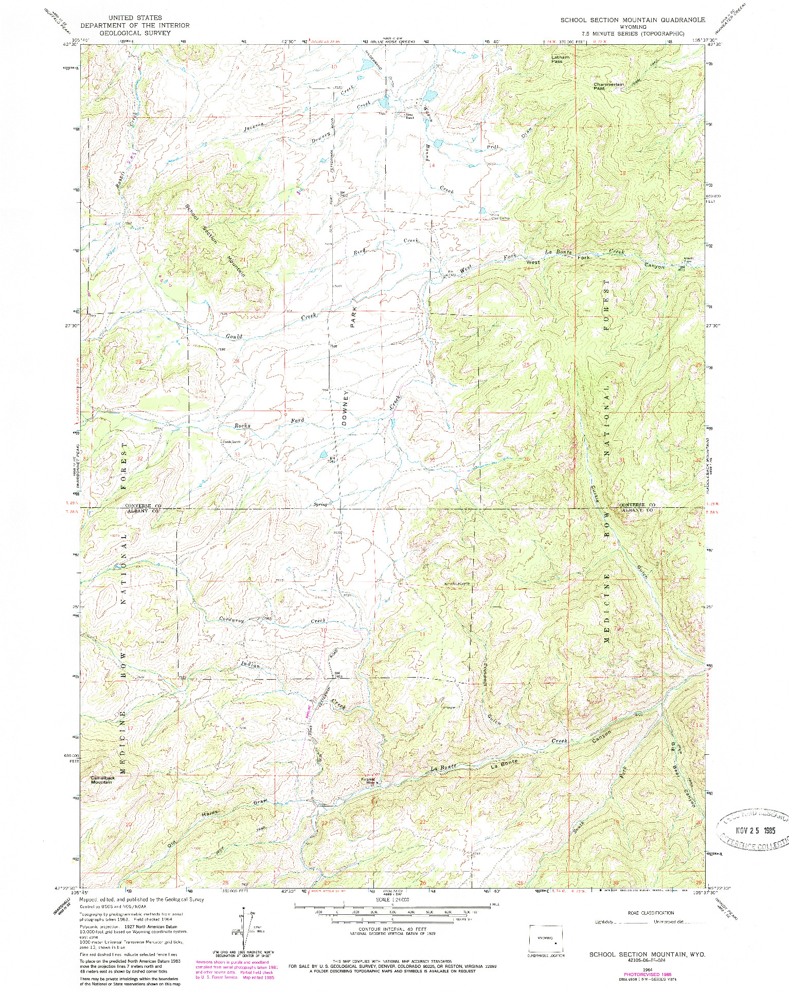 USGS 1:24000-SCALE QUADRANGLE FOR SCHOOL SECTION MOUNTAIN, WY 1964