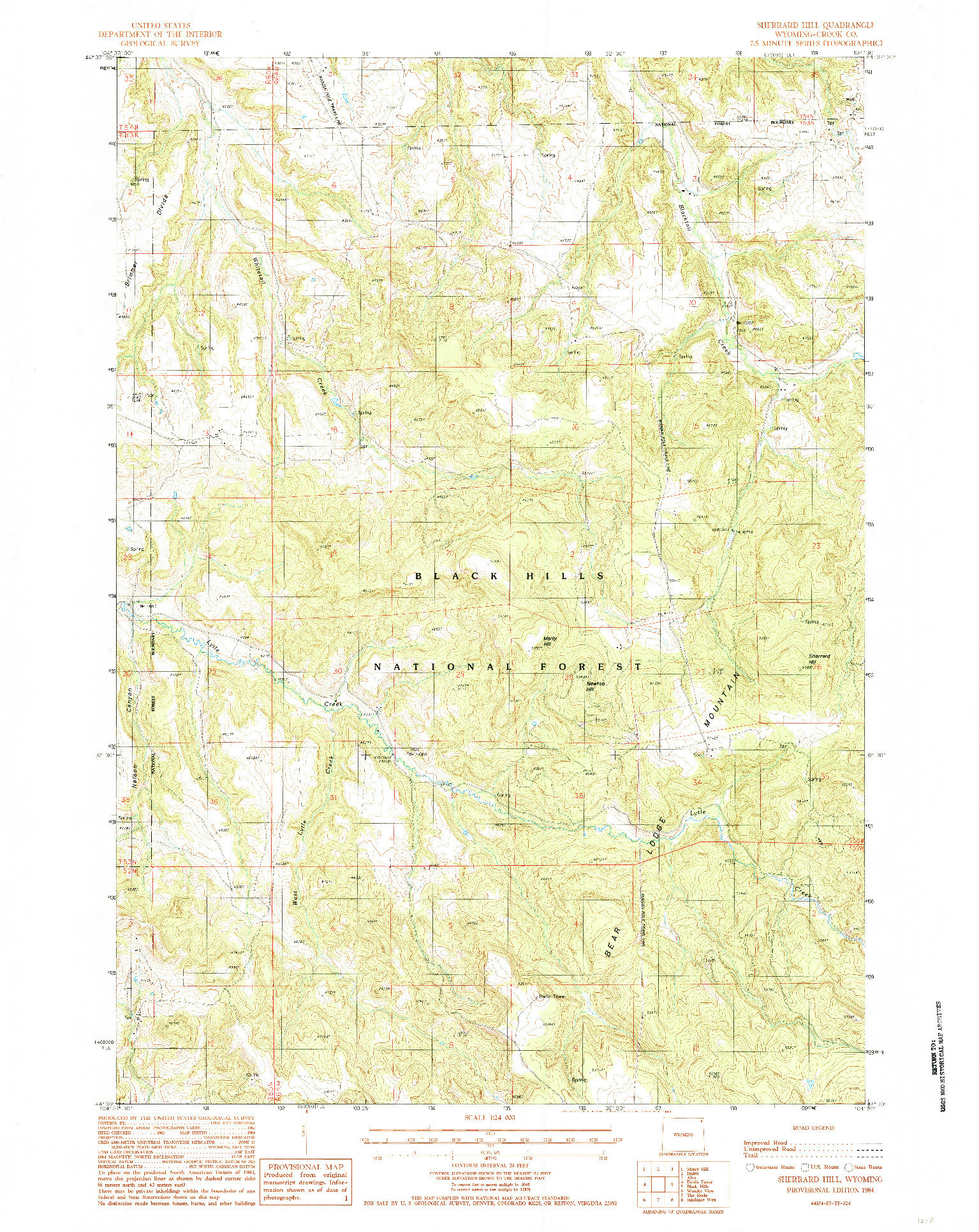 USGS 1:24000-SCALE QUADRANGLE FOR SHERRARD HILL, WY 1984