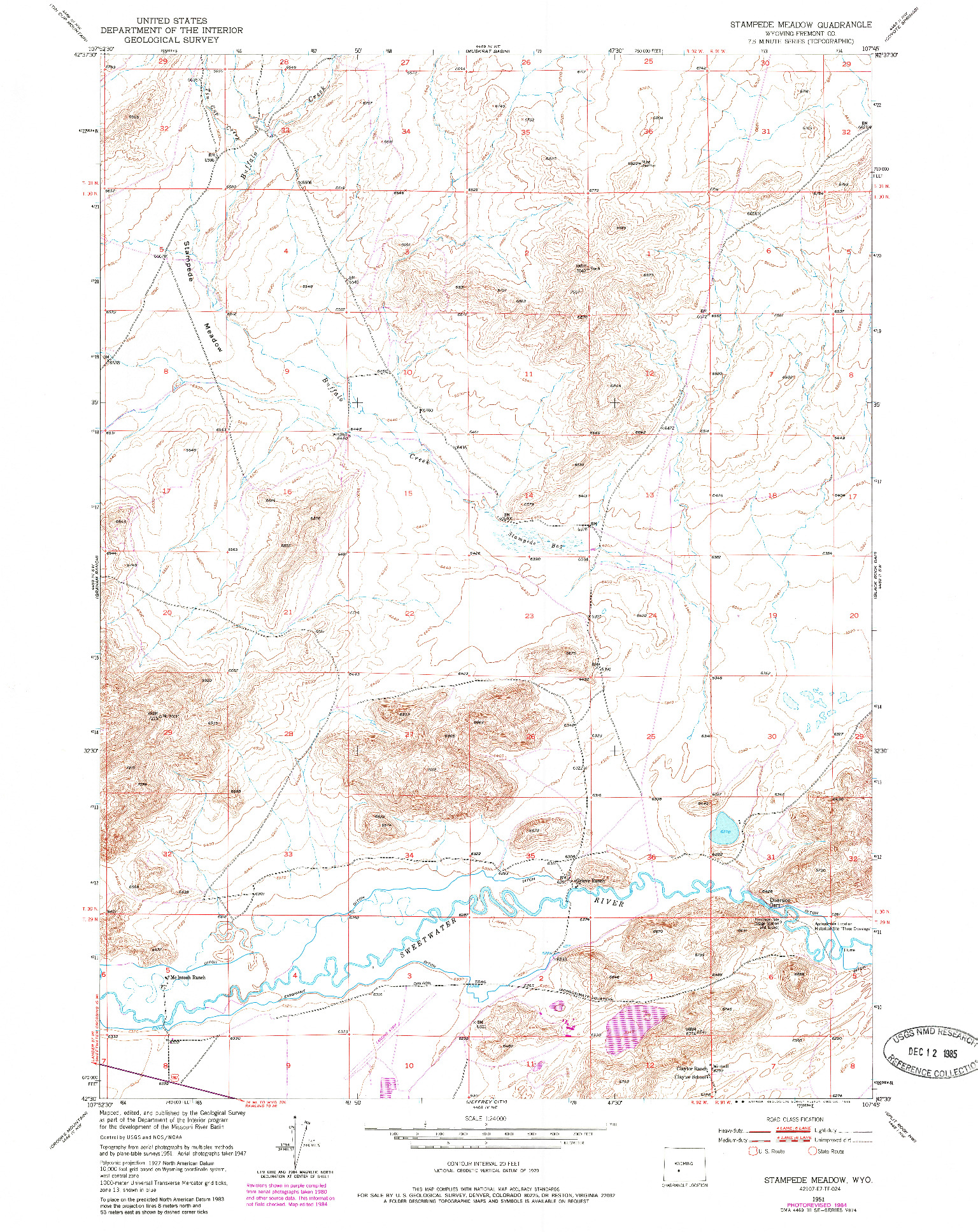 USGS 1:24000-SCALE QUADRANGLE FOR STAMPEDE MEADOW, WY 1951