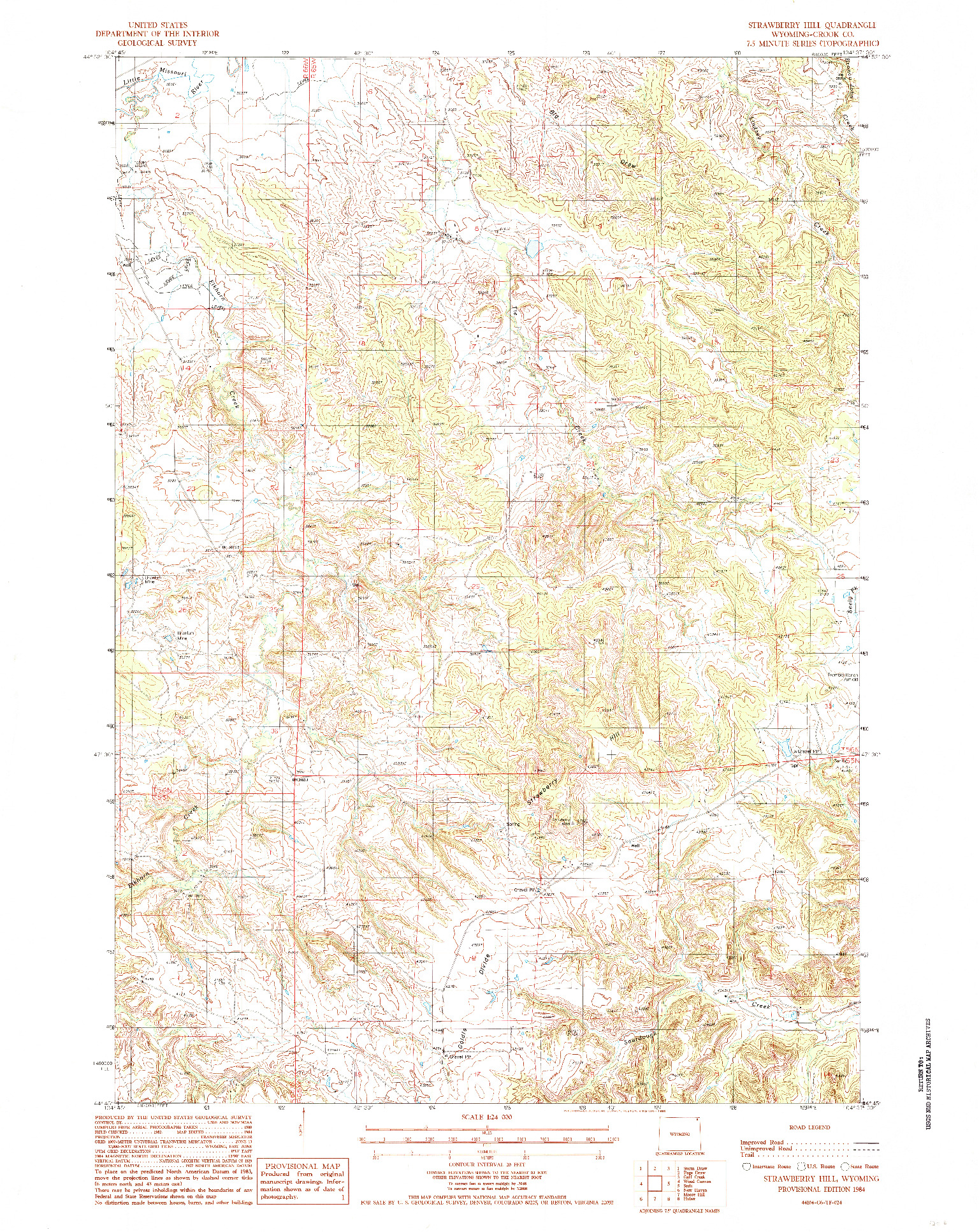 USGS 1:24000-SCALE QUADRANGLE FOR STRAWBERRY HILL, WY 1984