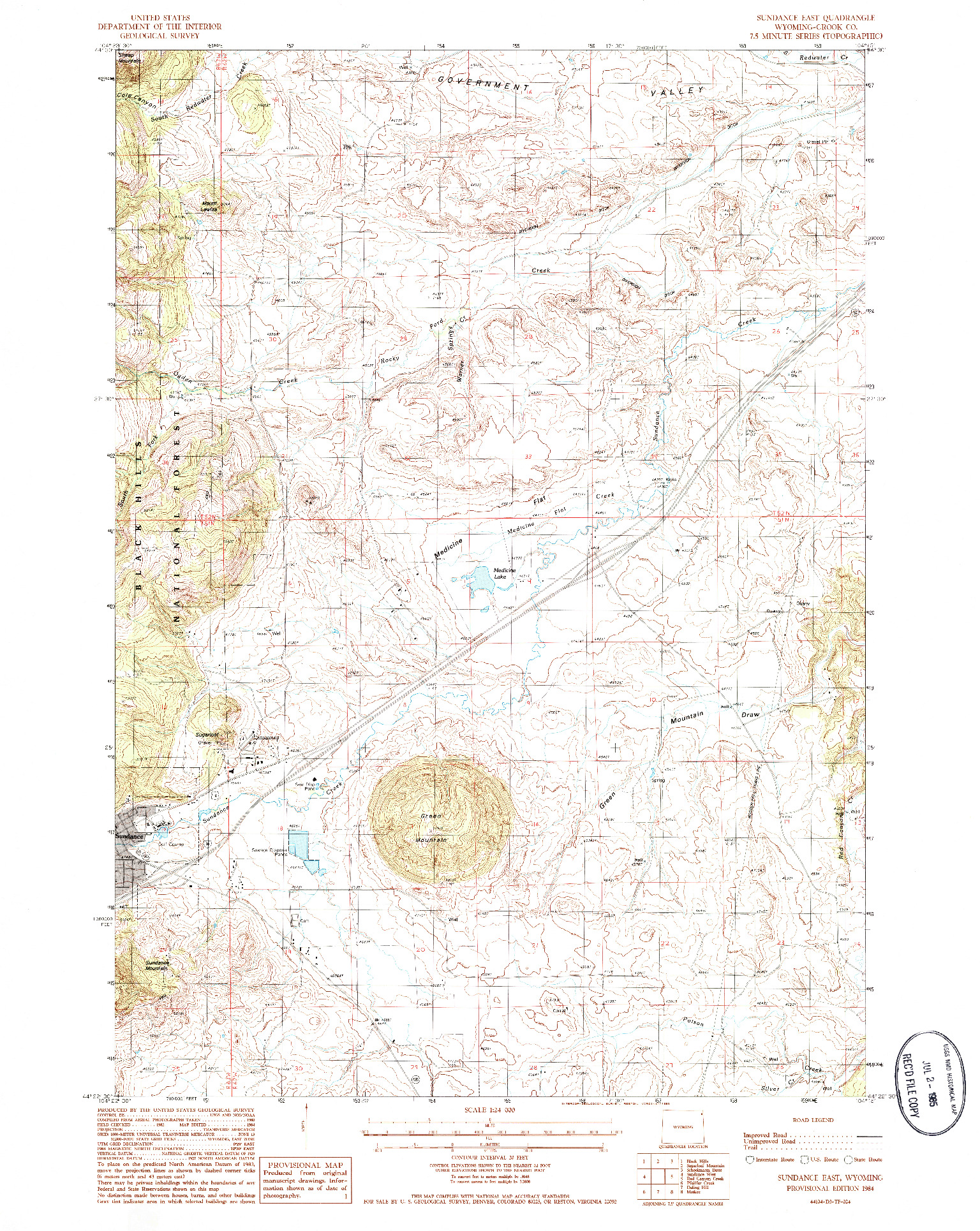 USGS 1:24000-SCALE QUADRANGLE FOR SUNDANCE EAST, WY 1984