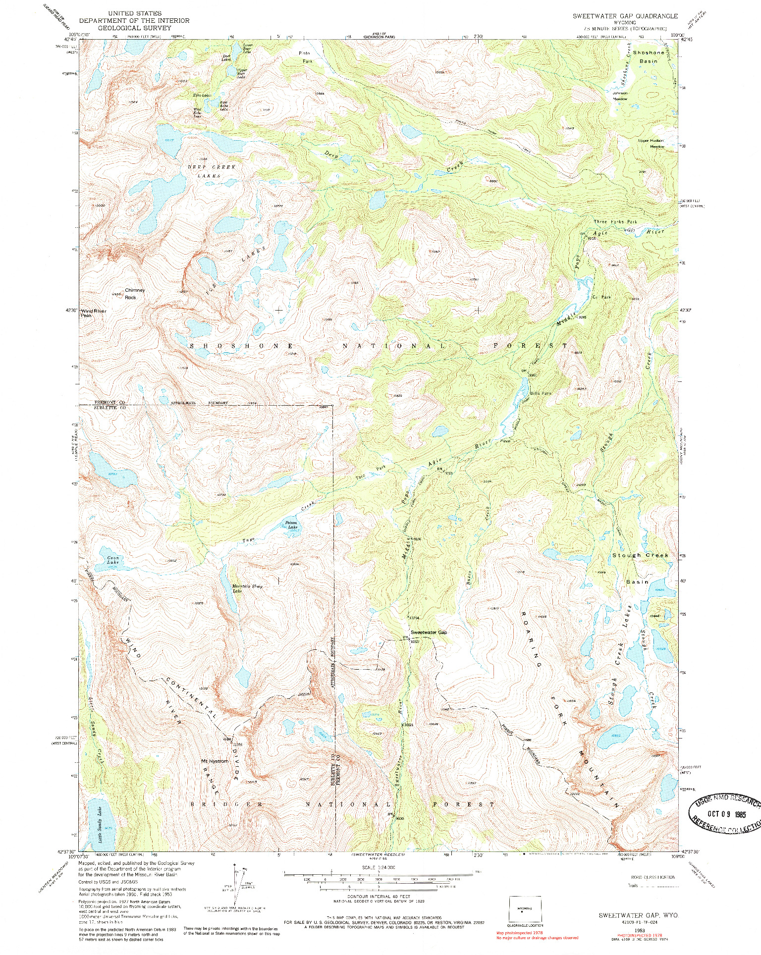 USGS 1:24000-SCALE QUADRANGLE FOR SWEETWATER GAP, WY 1953