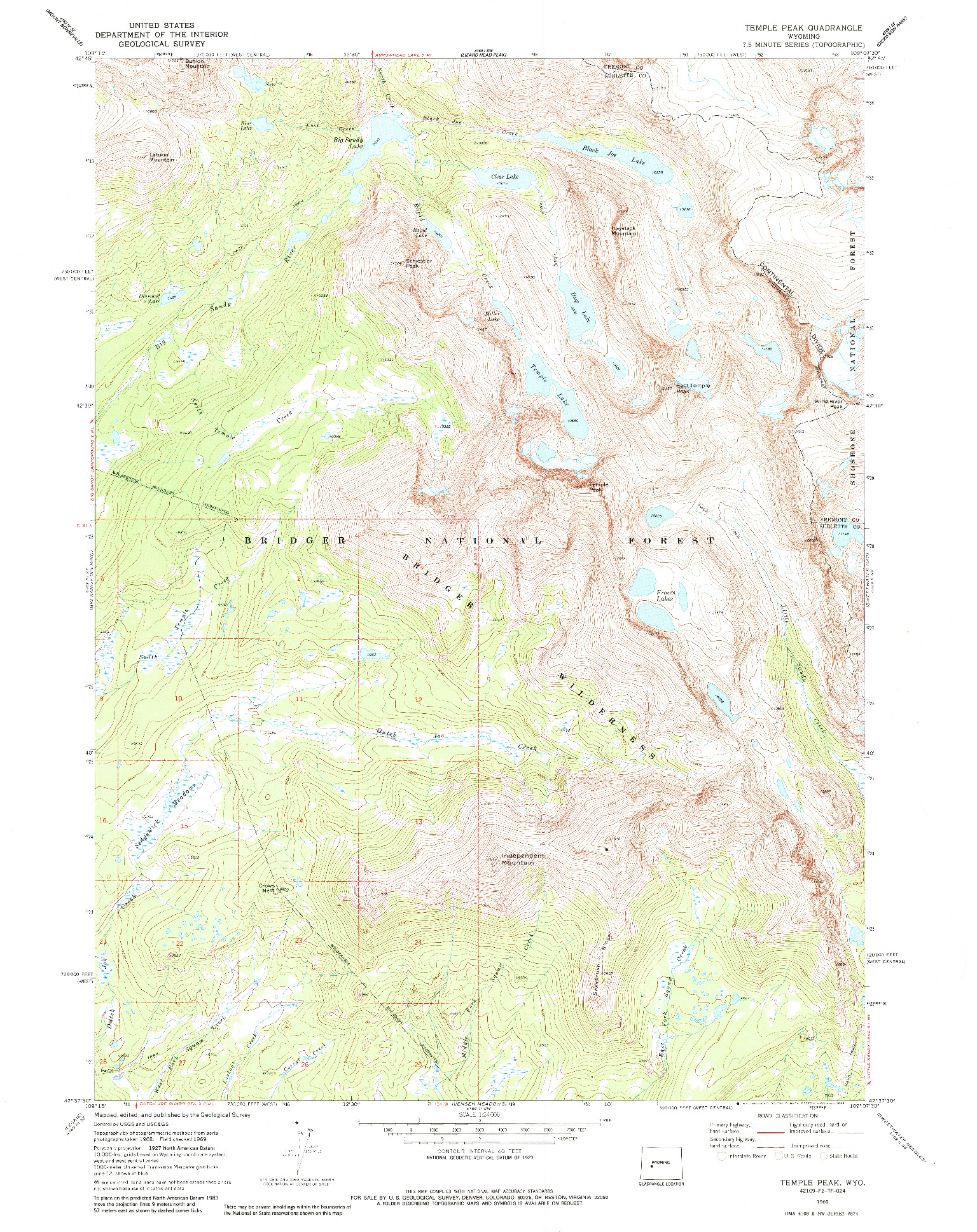 USGS 1:24000-SCALE QUADRANGLE FOR TEMPLE PEAK, WY 1969