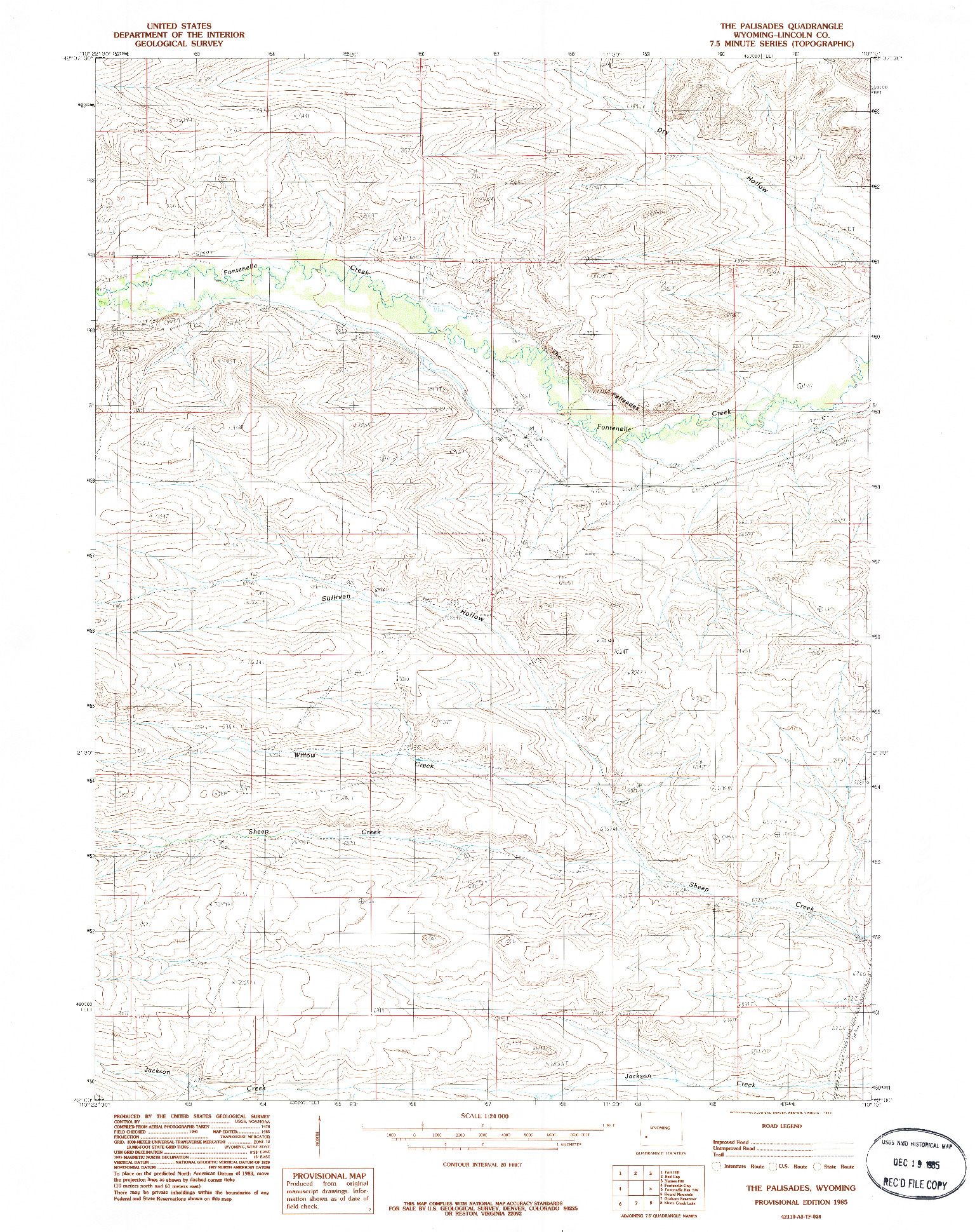 USGS 1:24000-SCALE QUADRANGLE FOR THE PALISADES, WY 1985