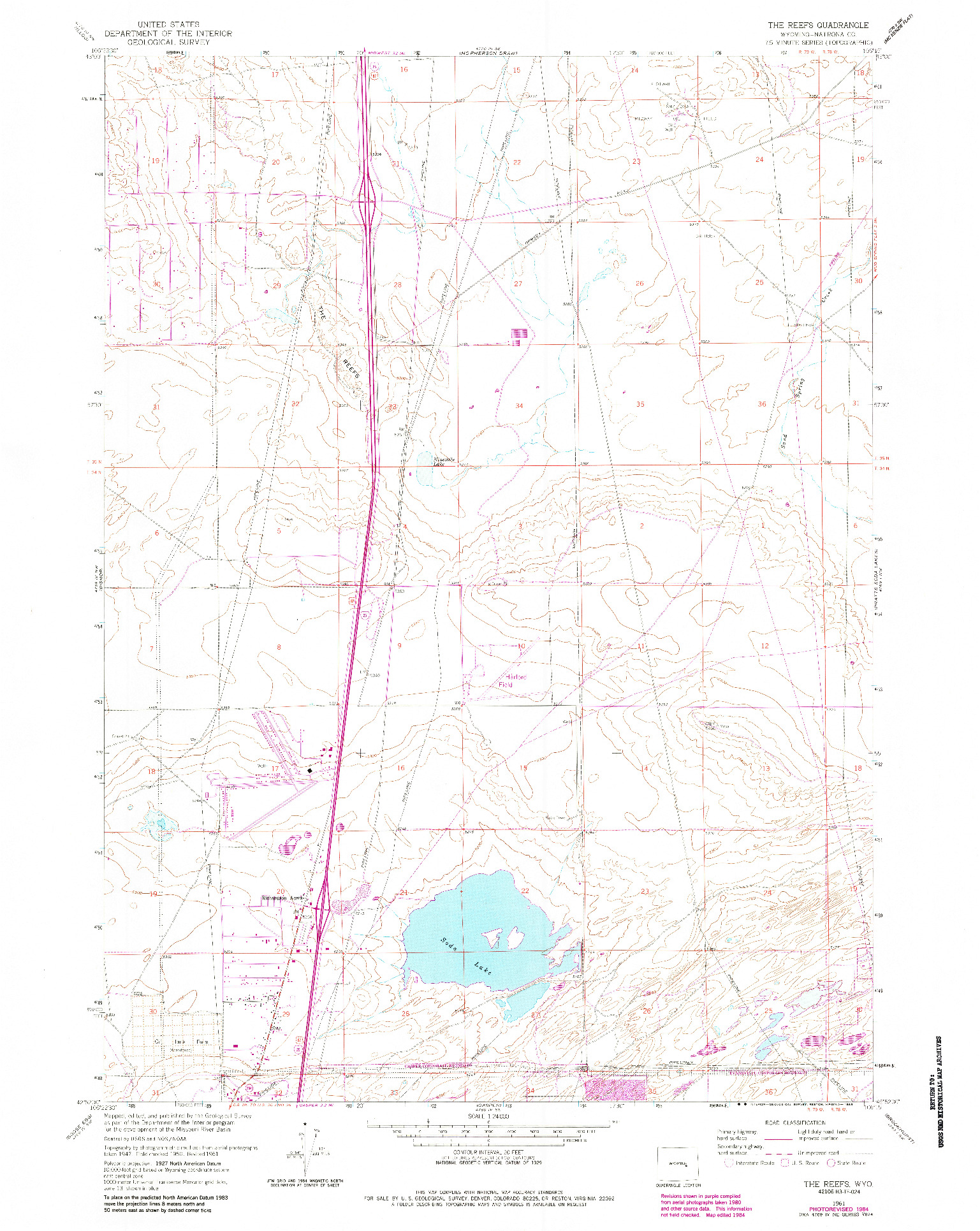 USGS 1:24000-SCALE QUADRANGLE FOR THE REEFS, WY 1961