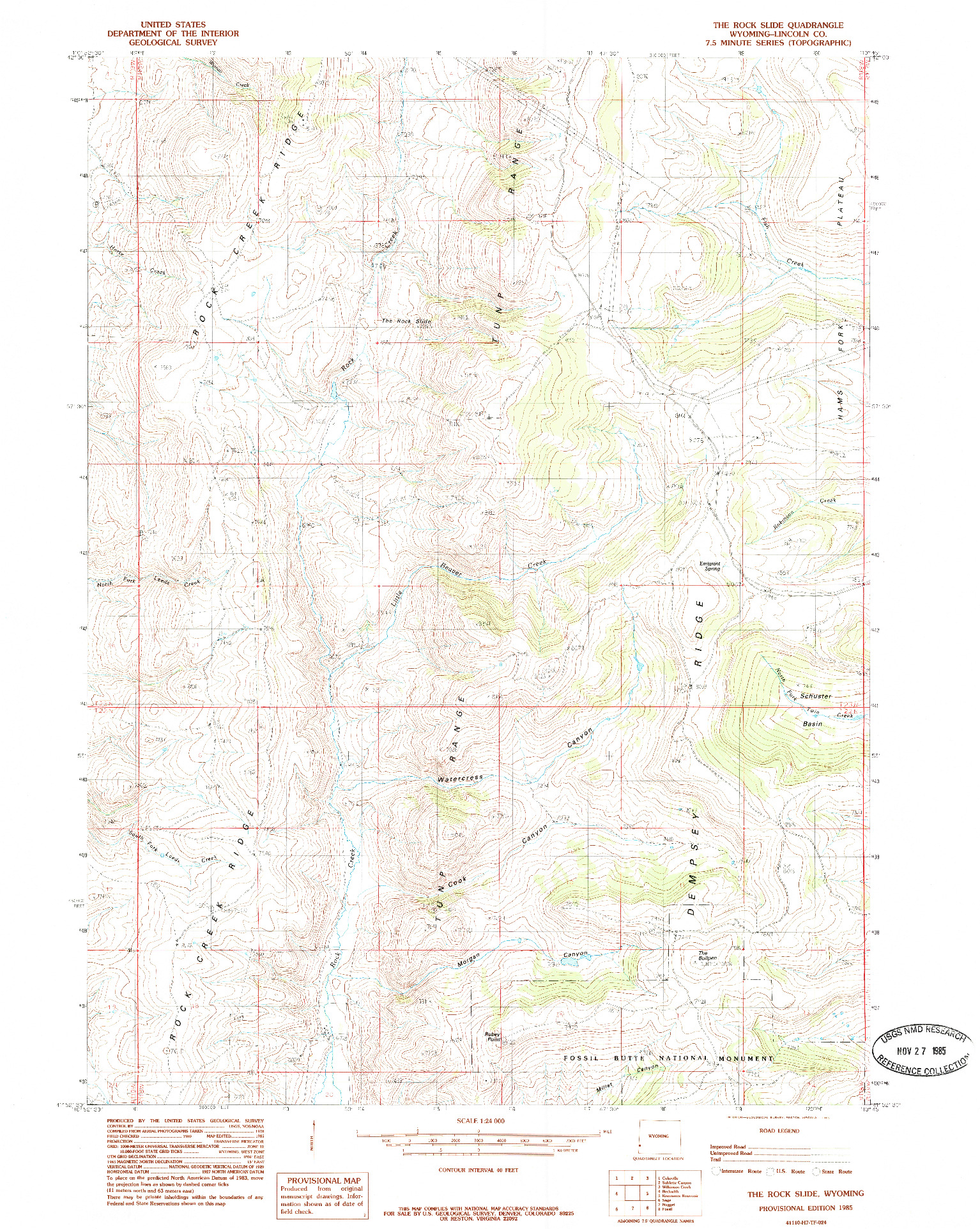 USGS 1:24000-SCALE QUADRANGLE FOR THE ROCK SLIDE, WY 1985