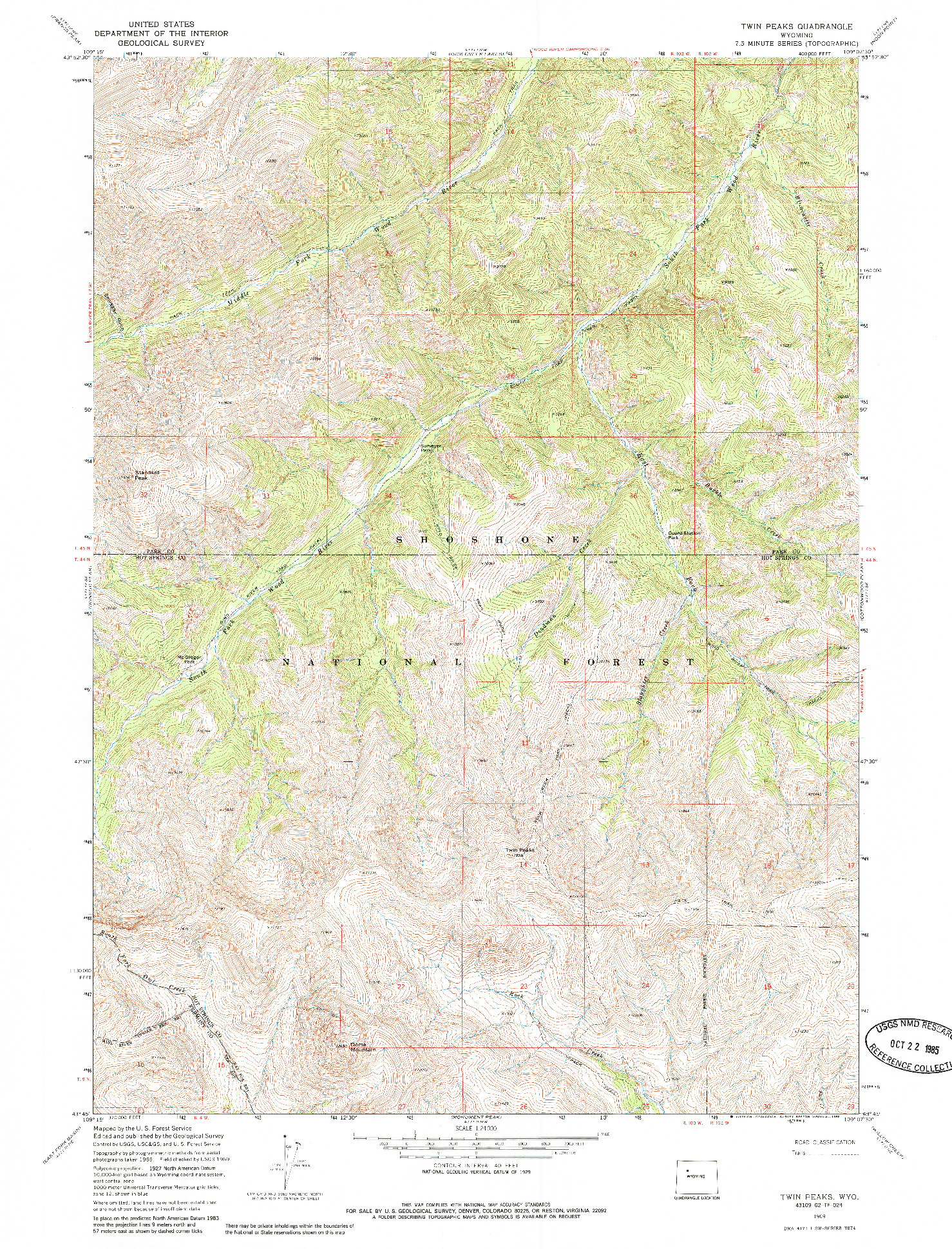 USGS 1:24000-SCALE QUADRANGLE FOR TWIN PEAKS, WY 1969