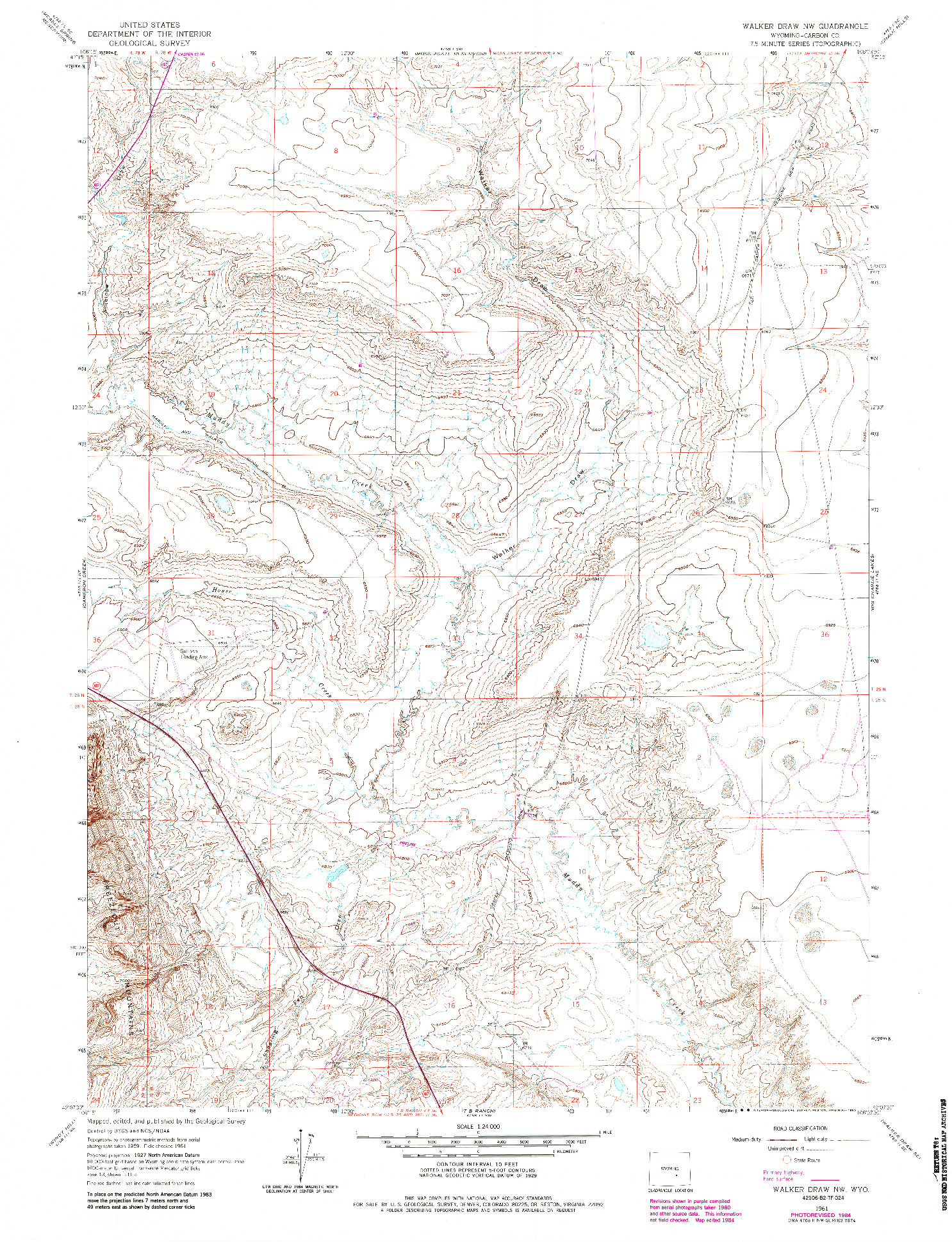 USGS 1:24000-SCALE QUADRANGLE FOR WALKER DRAW NW, WY 1961