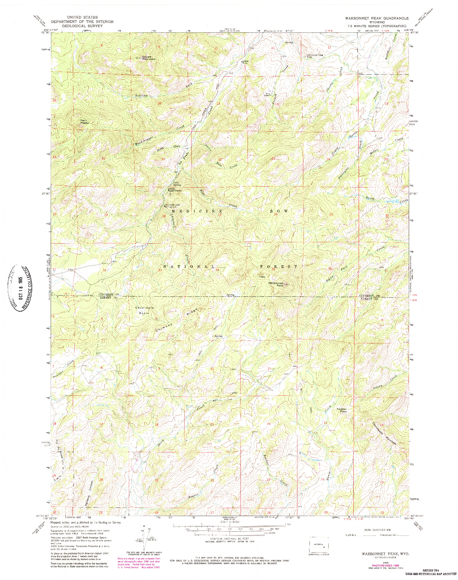 USGS 1:24000-SCALE QUADRANGLE FOR WARBONNET PEAK, WY 1964