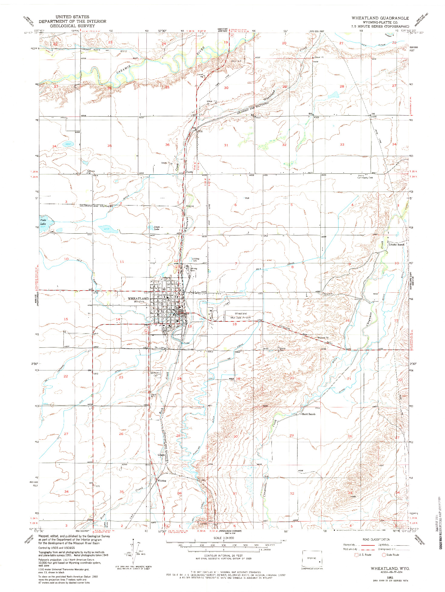 USGS 1:24000-SCALE QUADRANGLE FOR WHEATLAND, WY 1951