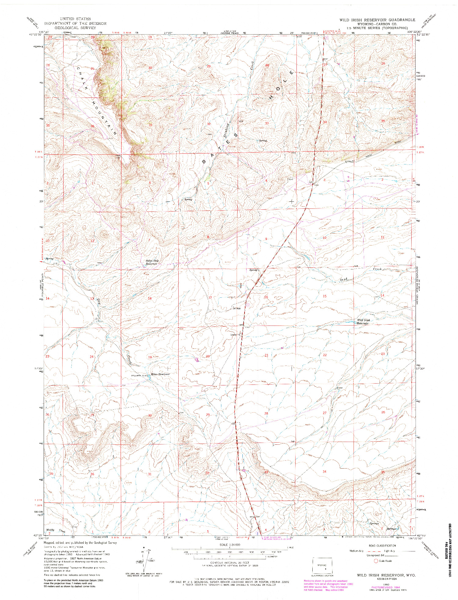 USGS 1:24000-SCALE QUADRANGLE FOR WILD IRISH RESERVOIR, WY 1960