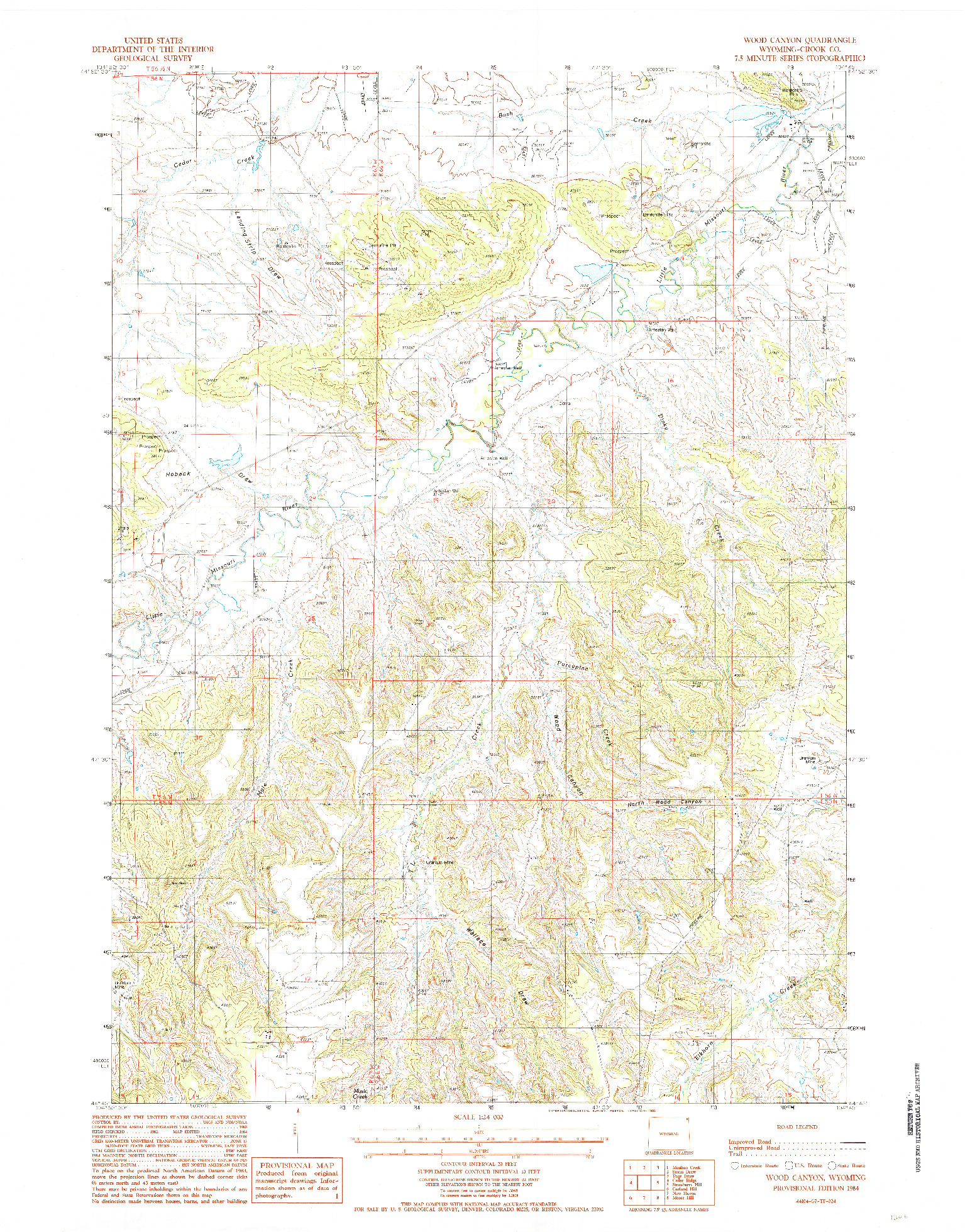 USGS 1:24000-SCALE QUADRANGLE FOR WOOD CANYON, WY 1984