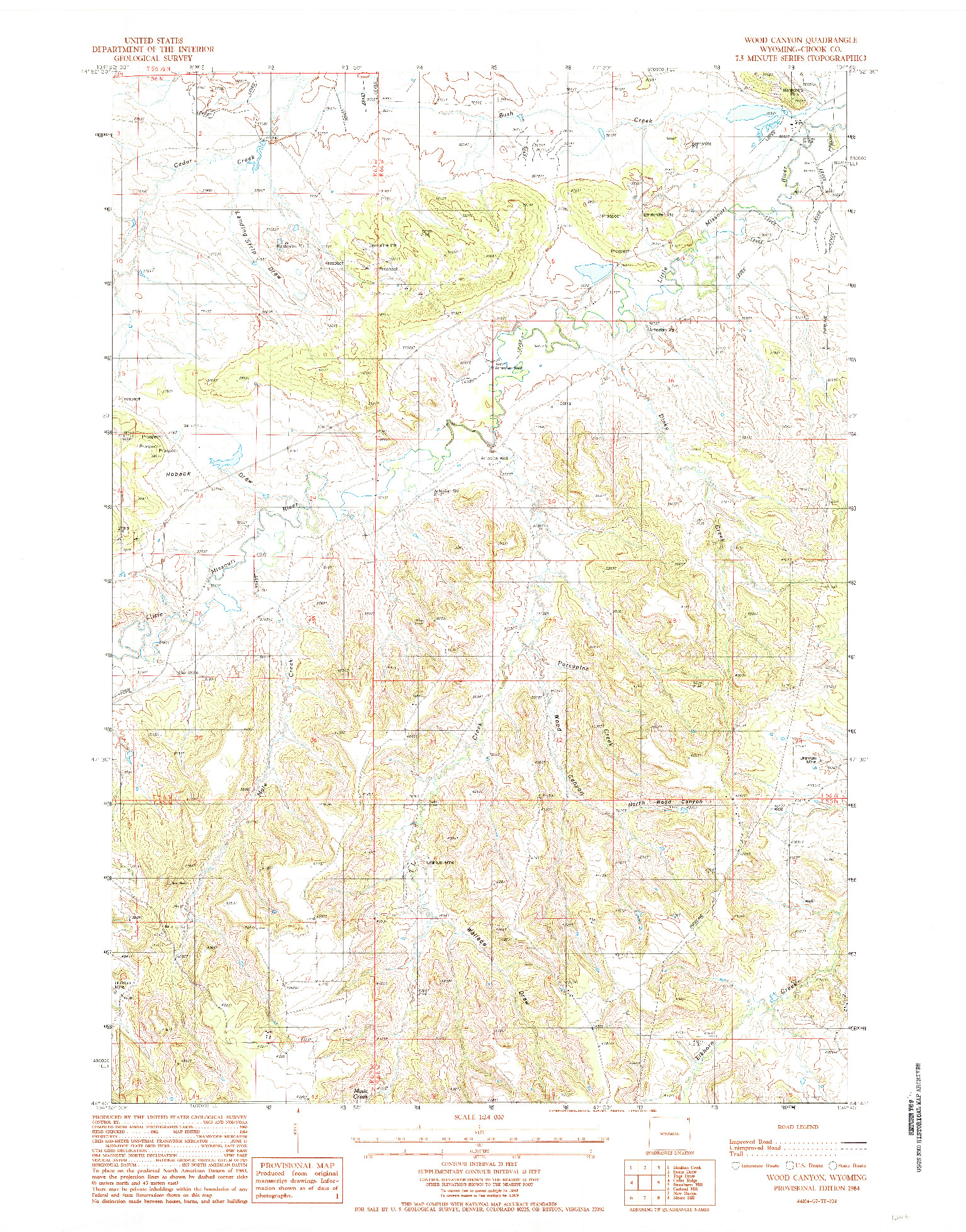 USGS 1:24000-SCALE QUADRANGLE FOR WOOD CANYON, WY 1984