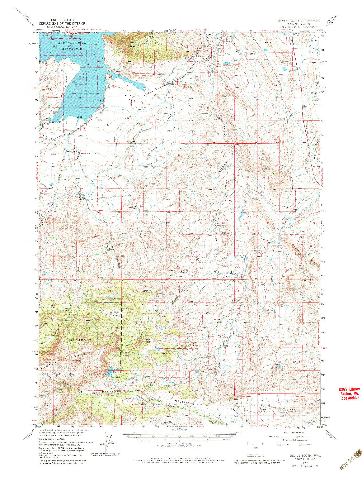 USGS 1:62500-SCALE QUADRANGLE FOR DEVILS TOOTH, WY 1957
