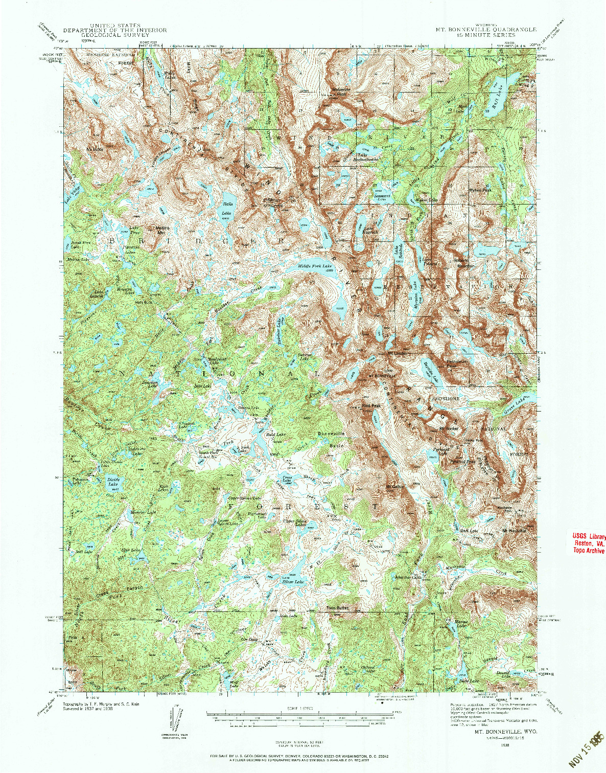 USGS 1:62500-SCALE QUADRANGLE FOR MOUNT BONNEVILLE, WY 1938