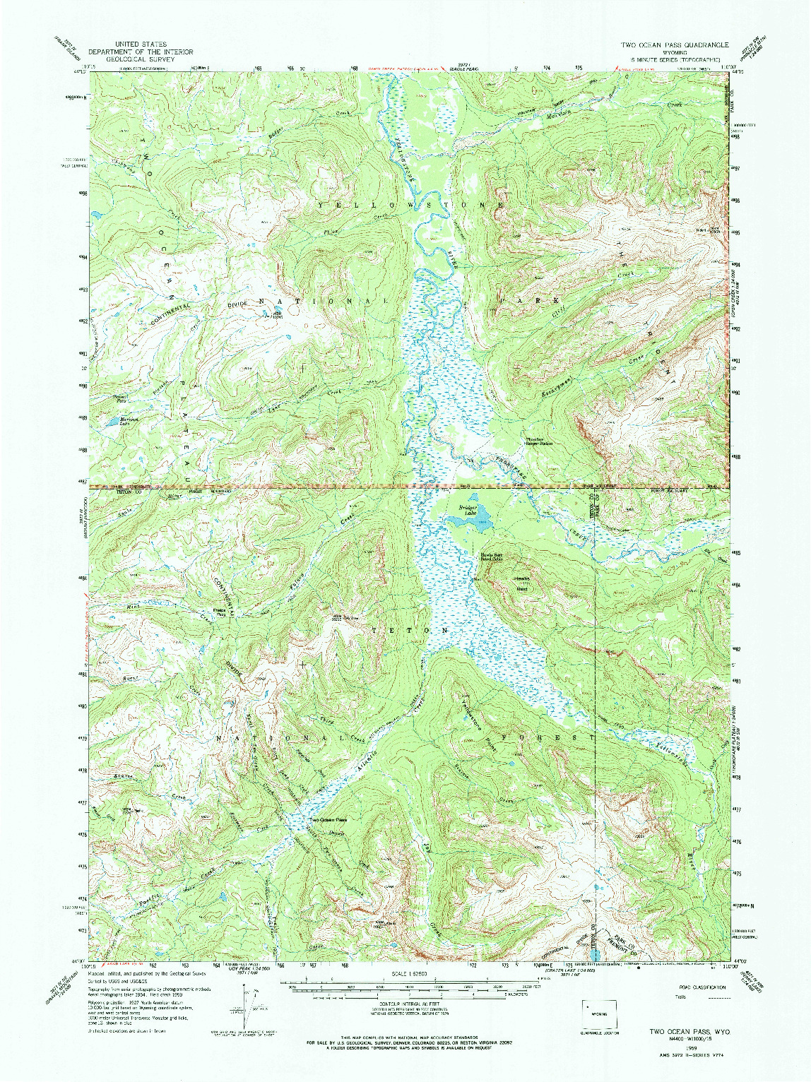 USGS 1:62500-SCALE QUADRANGLE FOR TWO OCEAN PASS, WY 1959