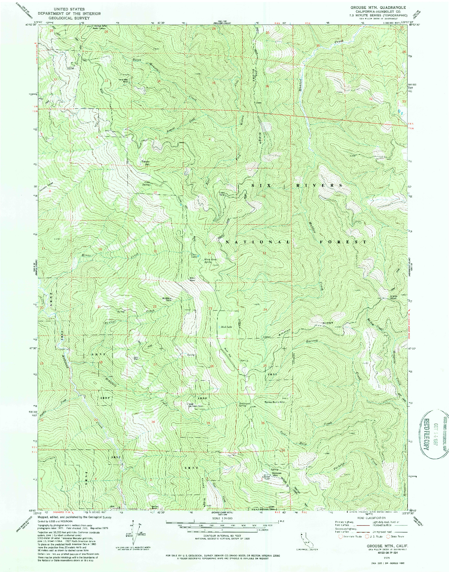 USGS 1:24000-SCALE QUADRANGLE FOR GROUSE MTN, CA 1979