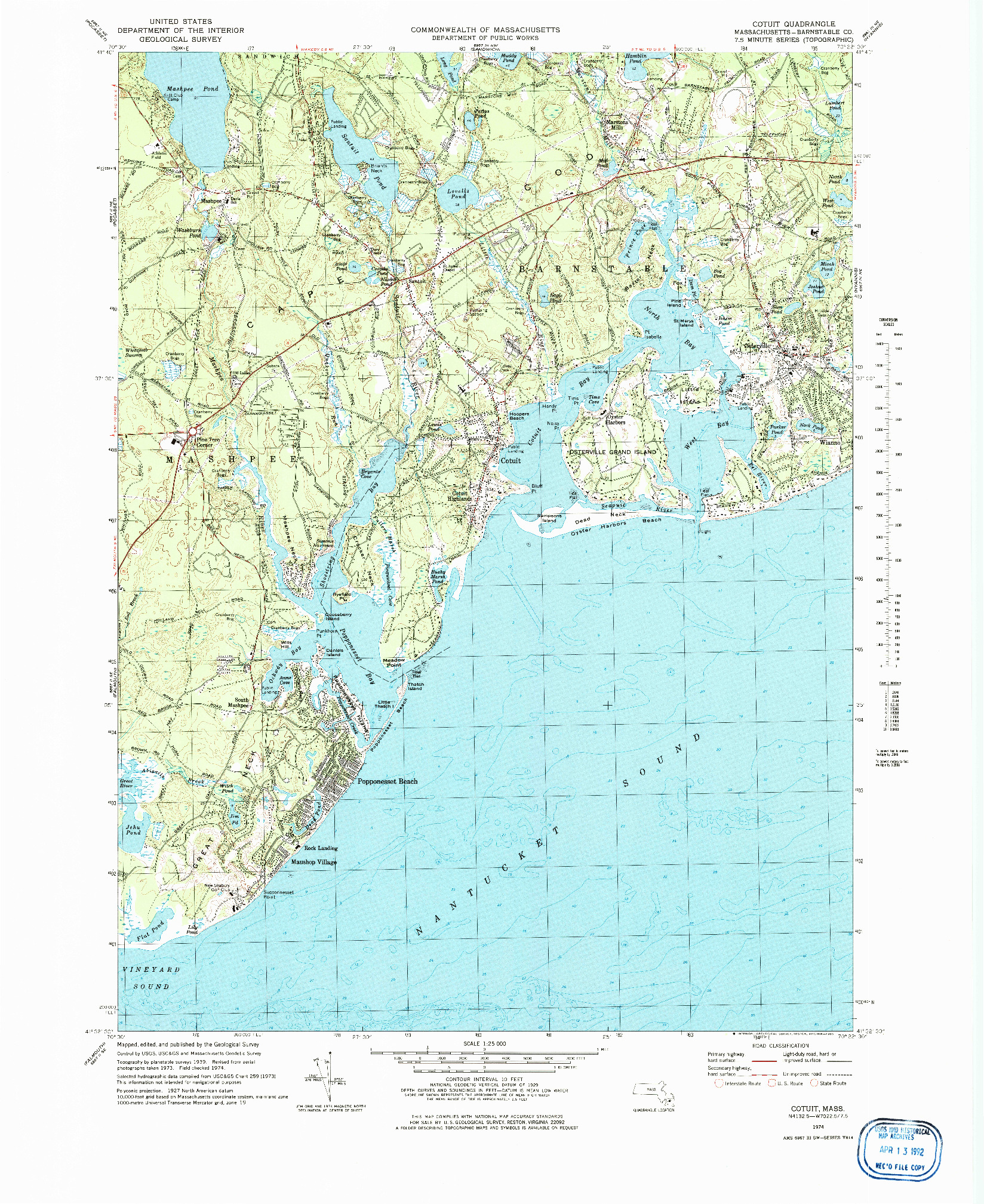 USGS 1:24000-SCALE QUADRANGLE FOR COTUIT, MA 1974