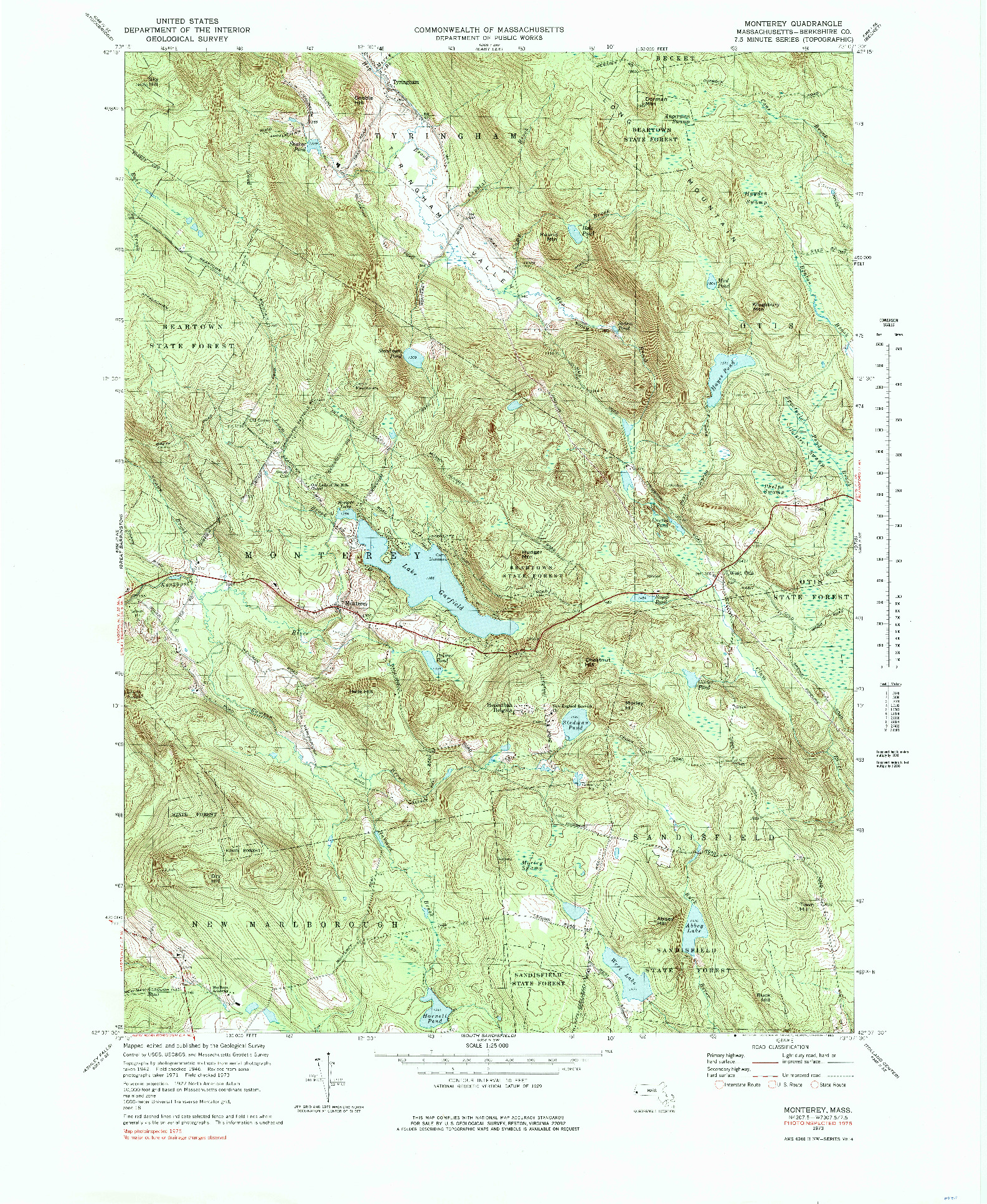 USGS 1:25000-SCALE QUADRANGLE FOR MONTEREY, MA 1973