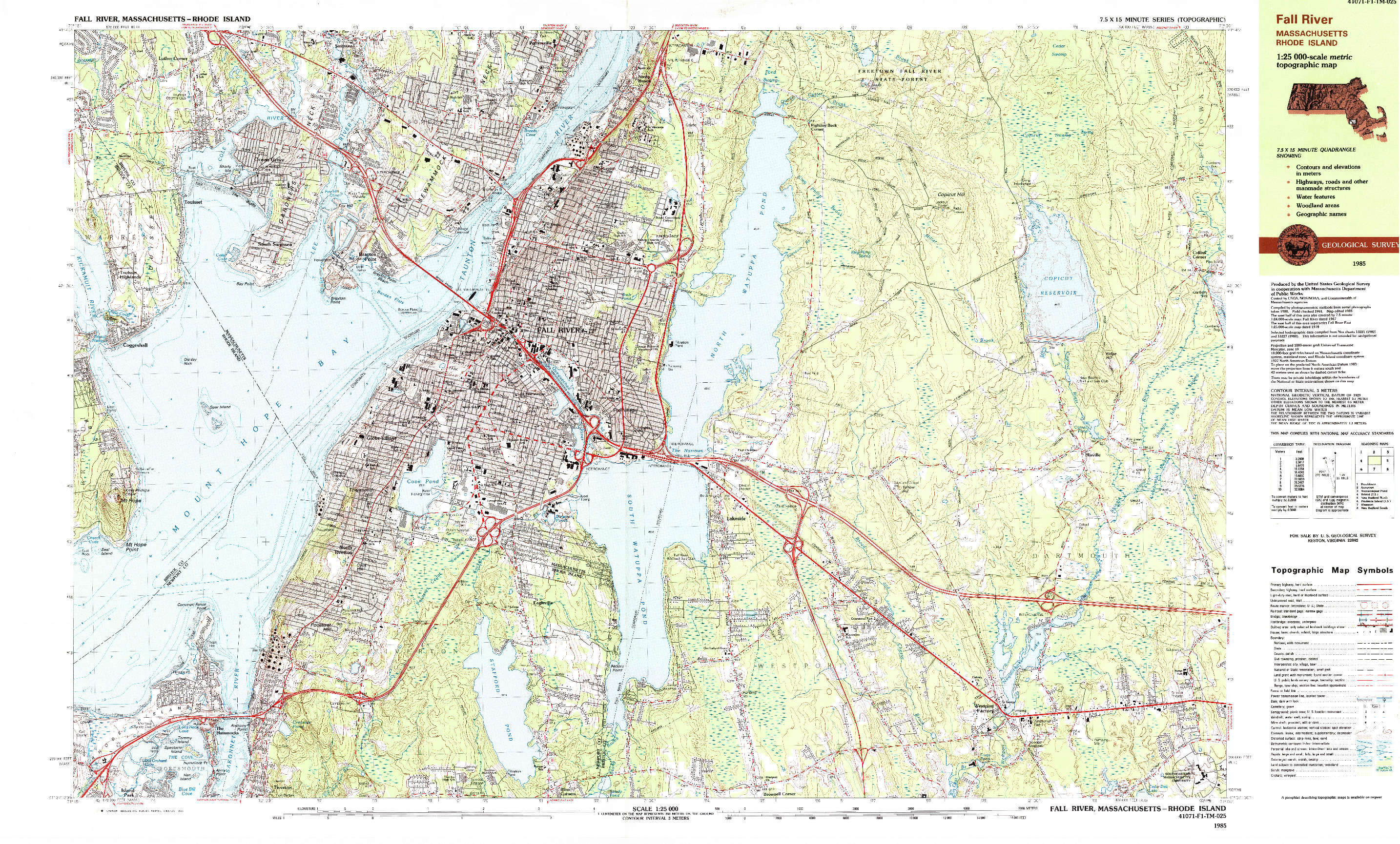 USGS 1:25000-SCALE QUADRANGLE FOR FALL RIVER, MA 1985