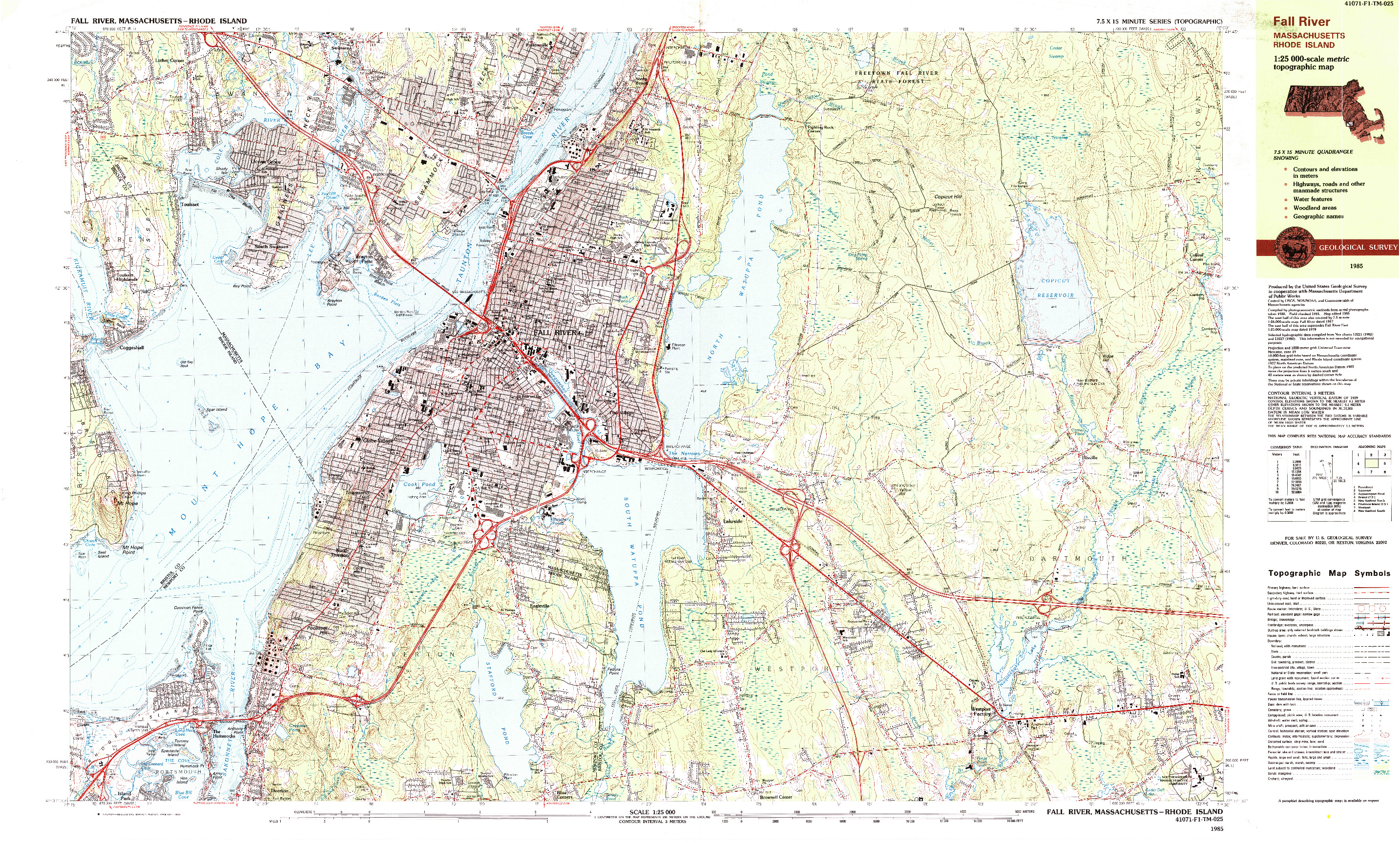 USGS 1:25000-SCALE QUADRANGLE FOR FALL RIVER, MA 1985