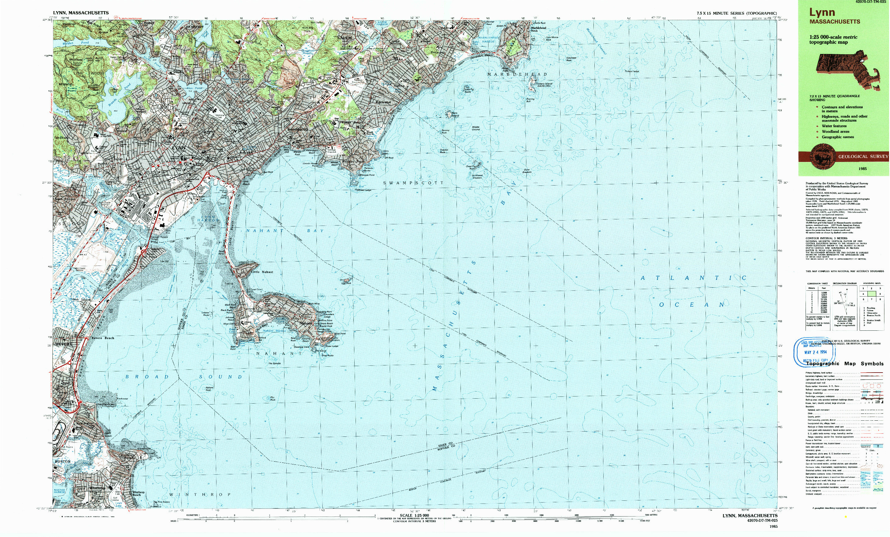 USGS 1:25000-SCALE QUADRANGLE FOR LYNN, MA 1985