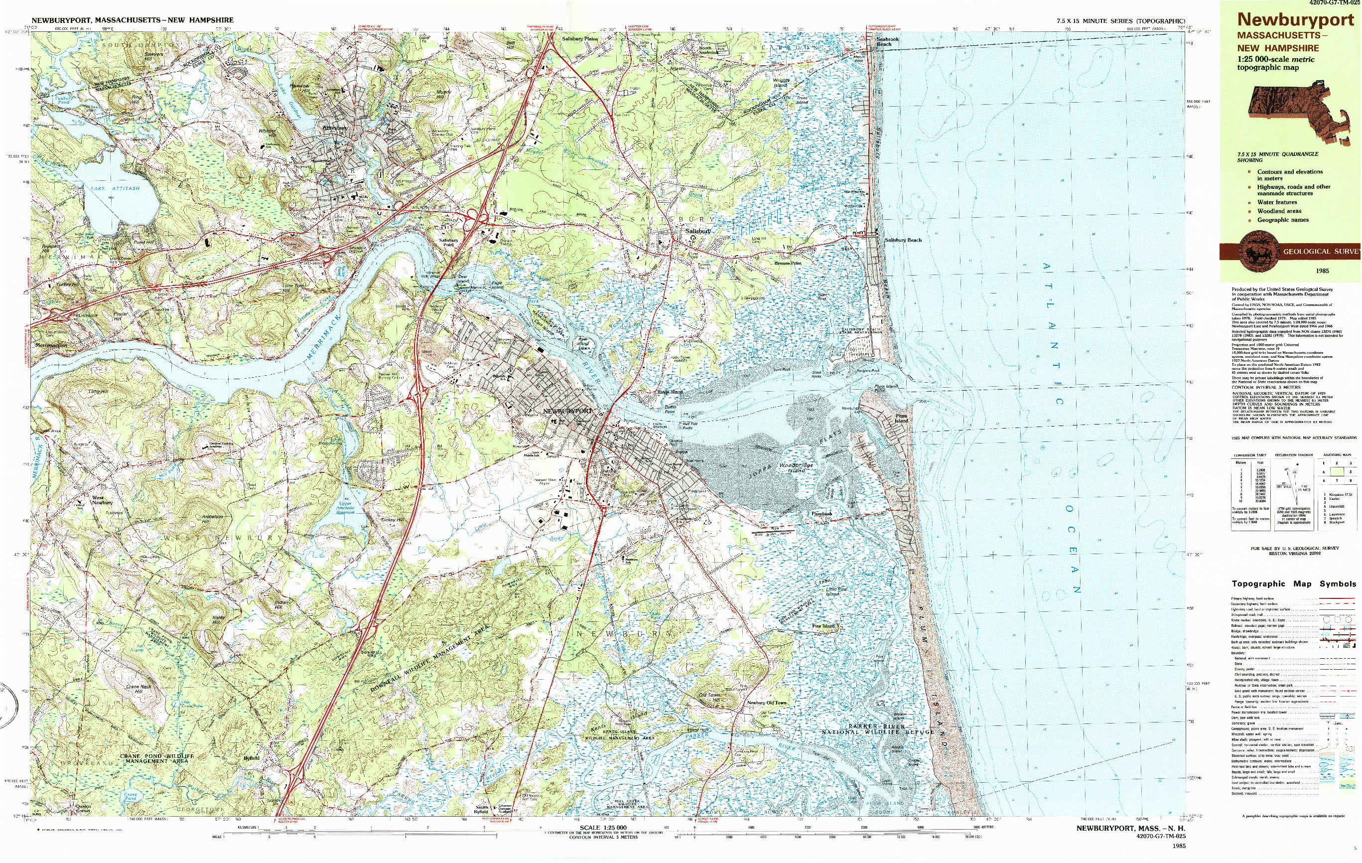 USGS 1:25000-SCALE QUADRANGLE FOR NEWBURYPORT, MA 1985