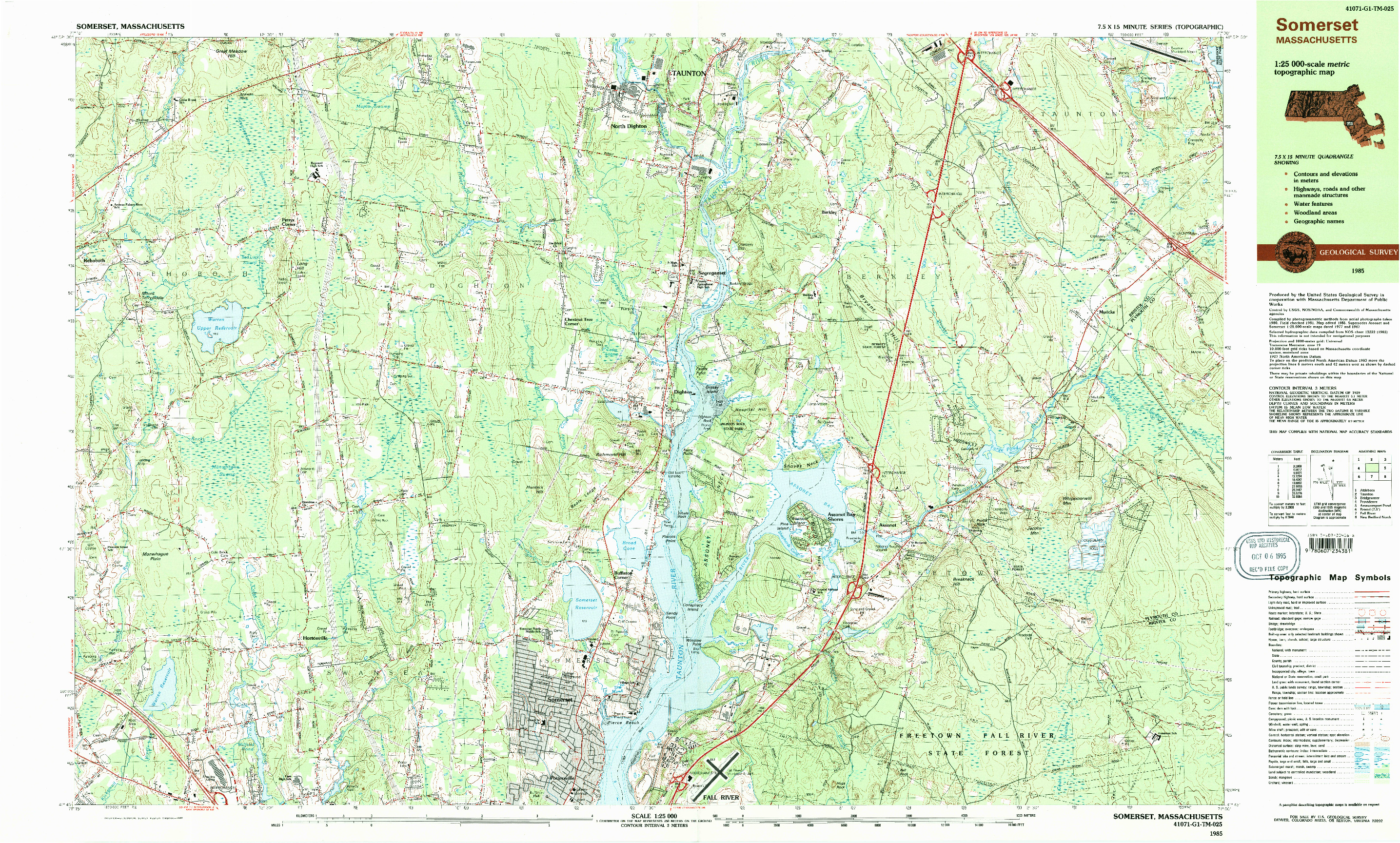 USGS 1:25000-SCALE QUADRANGLE FOR SOMERSET, MA 1985