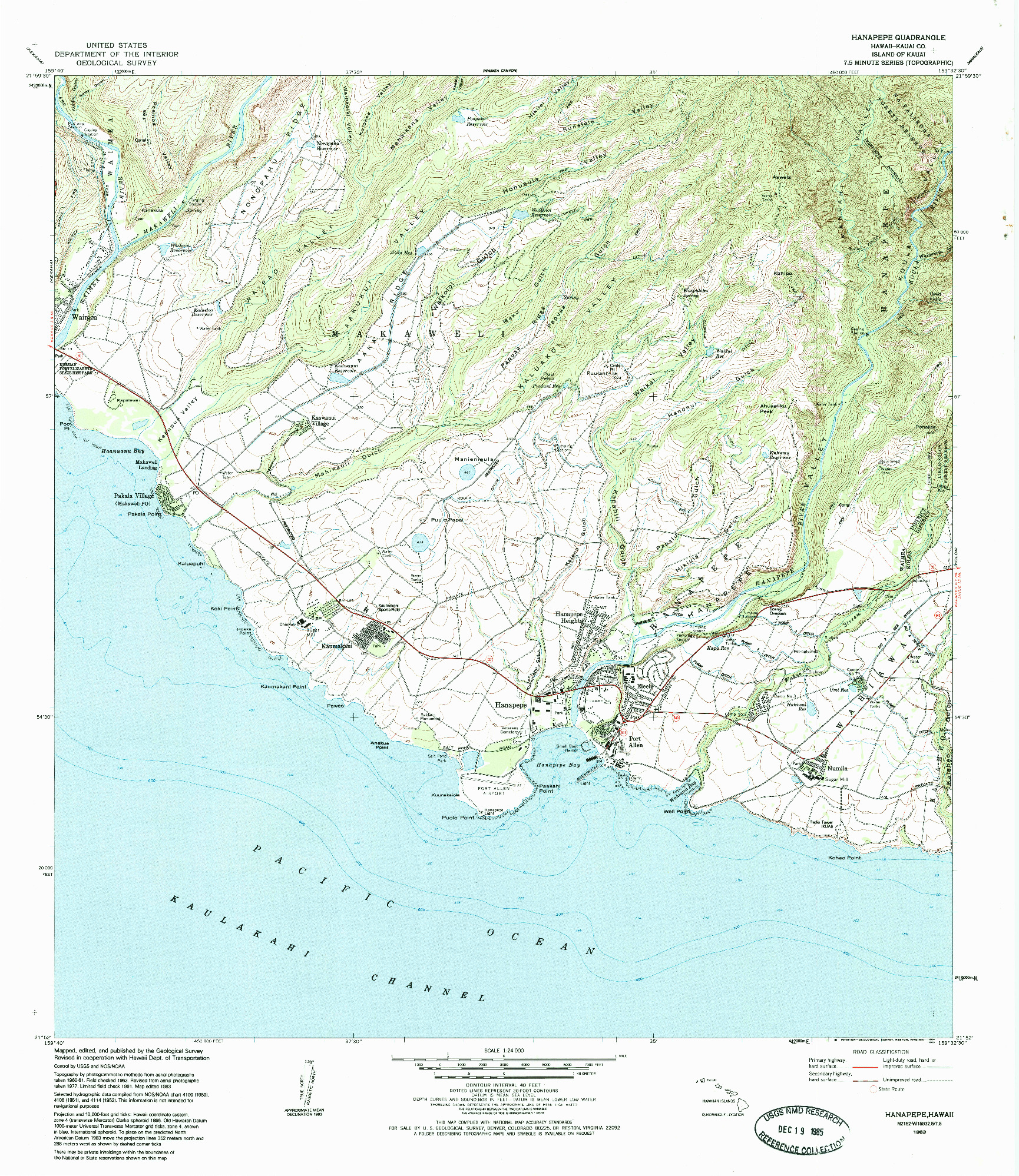 USGS 1:24000-SCALE QUADRANGLE FOR HANAPEPE, HI 1983