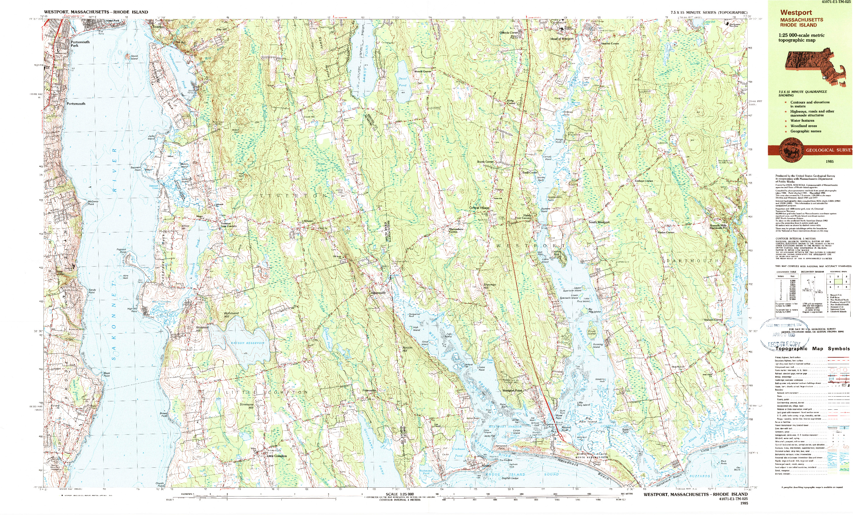 USGS 1:25000-SCALE QUADRANGLE FOR WESTPORT, MA 1985