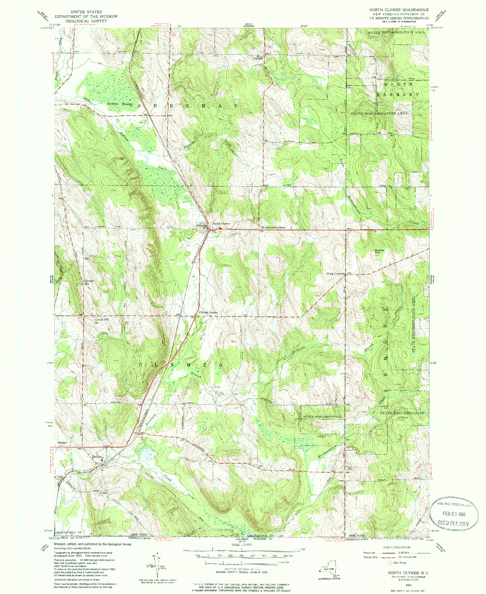 USGS 1:24000-SCALE QUADRANGLE FOR NORTH CLYMER, NY 1954