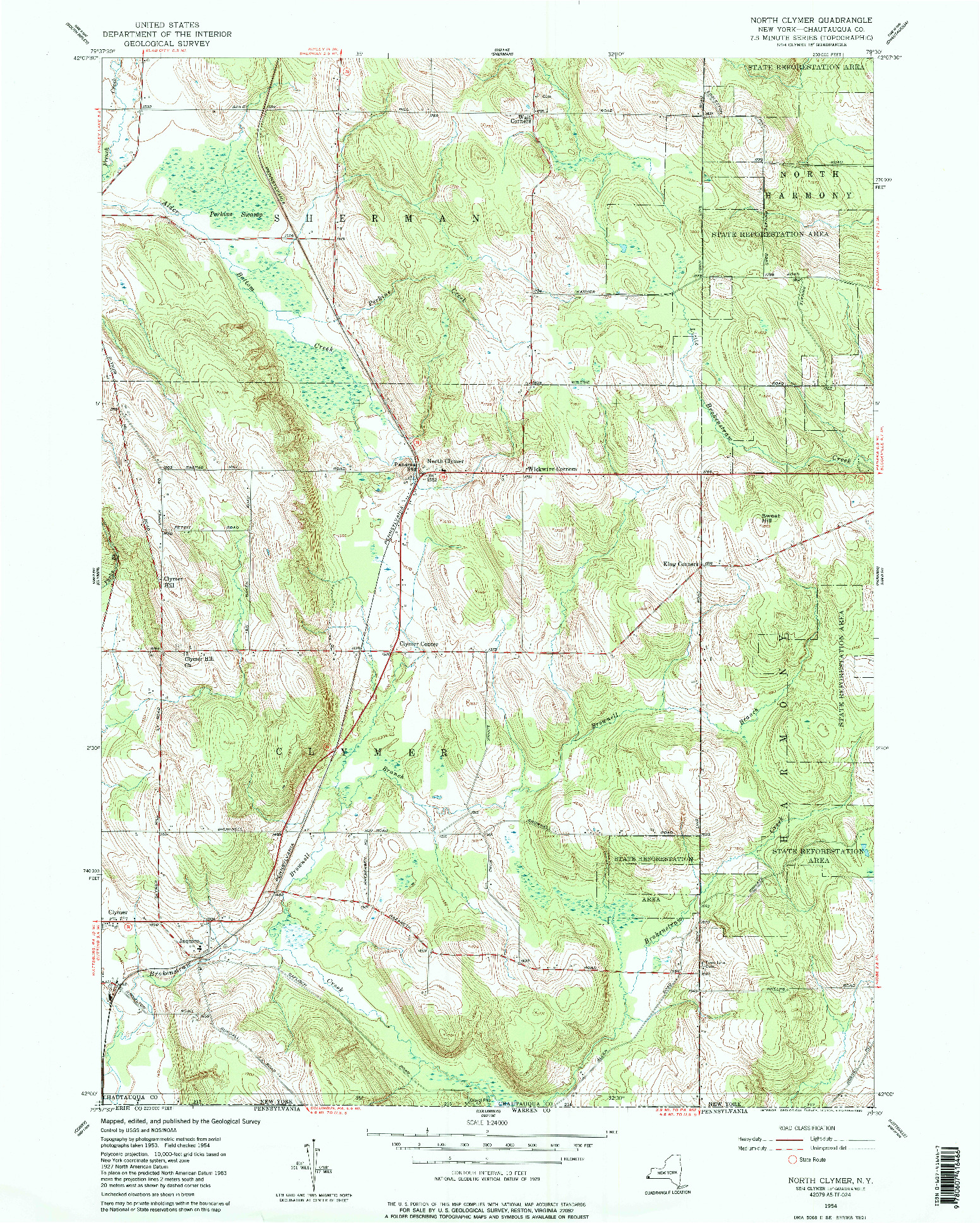 USGS 1:24000-SCALE QUADRANGLE FOR NORTH CLYMER, NY 1954